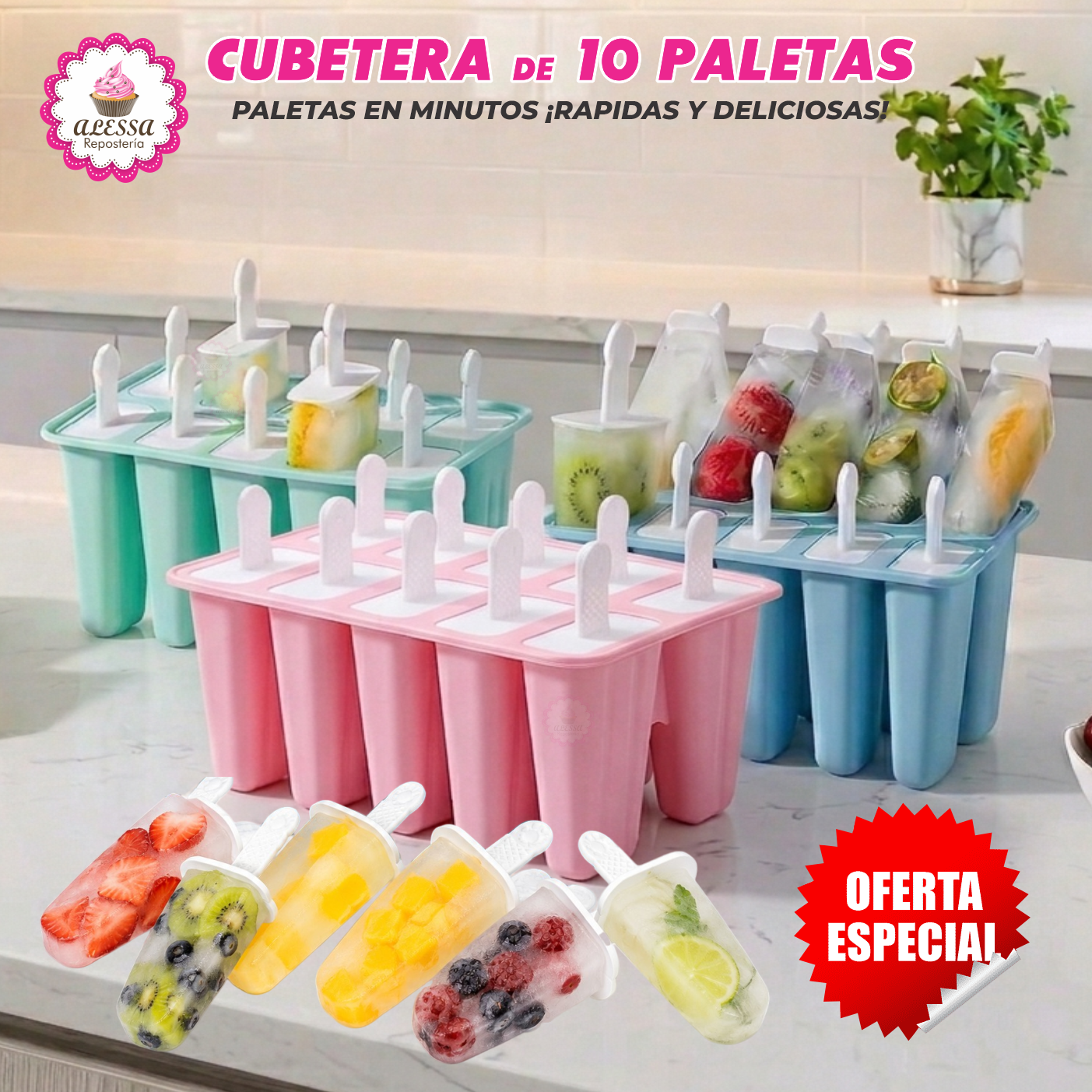 MOLDE CUBETERA DE 10 PALETAS PARA HELADOS CHOCOLATE REPOSTERIA - 7