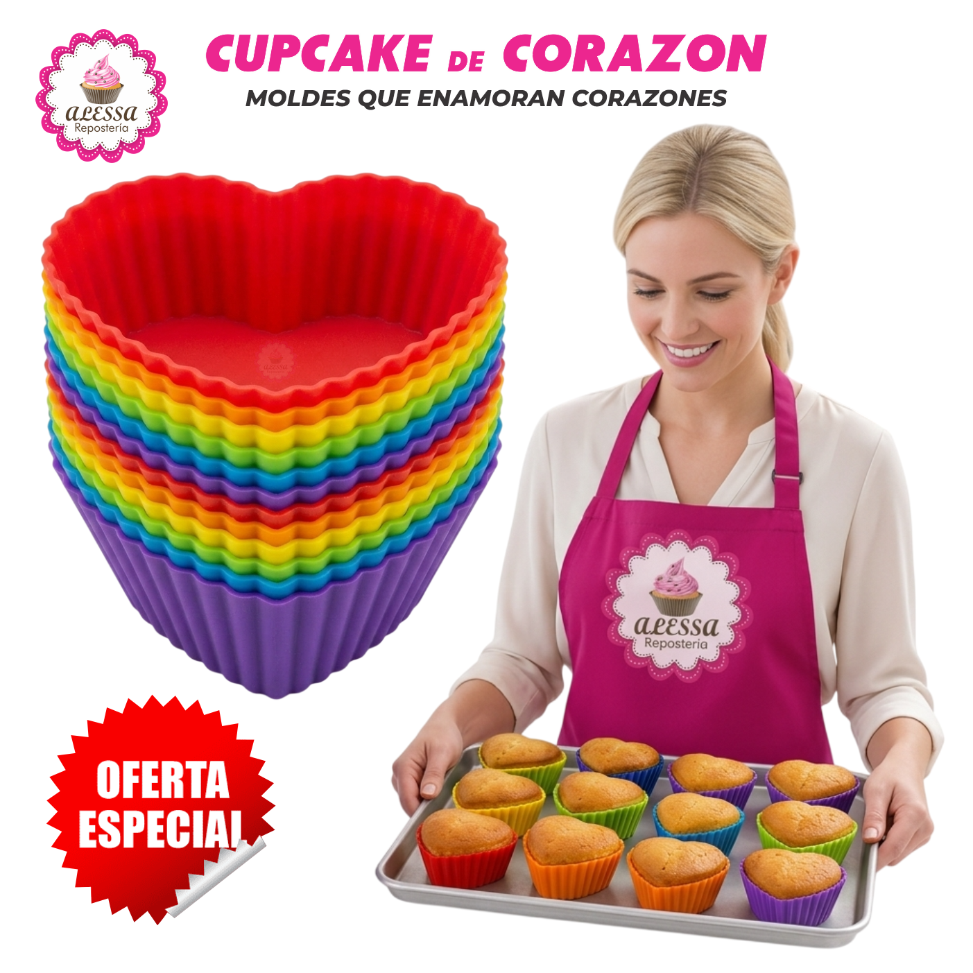 24 MOLDES DE CUPCAKE CORAZON DE SILICONA ANTIADHERENTES Y REUTILIZABLES - 1