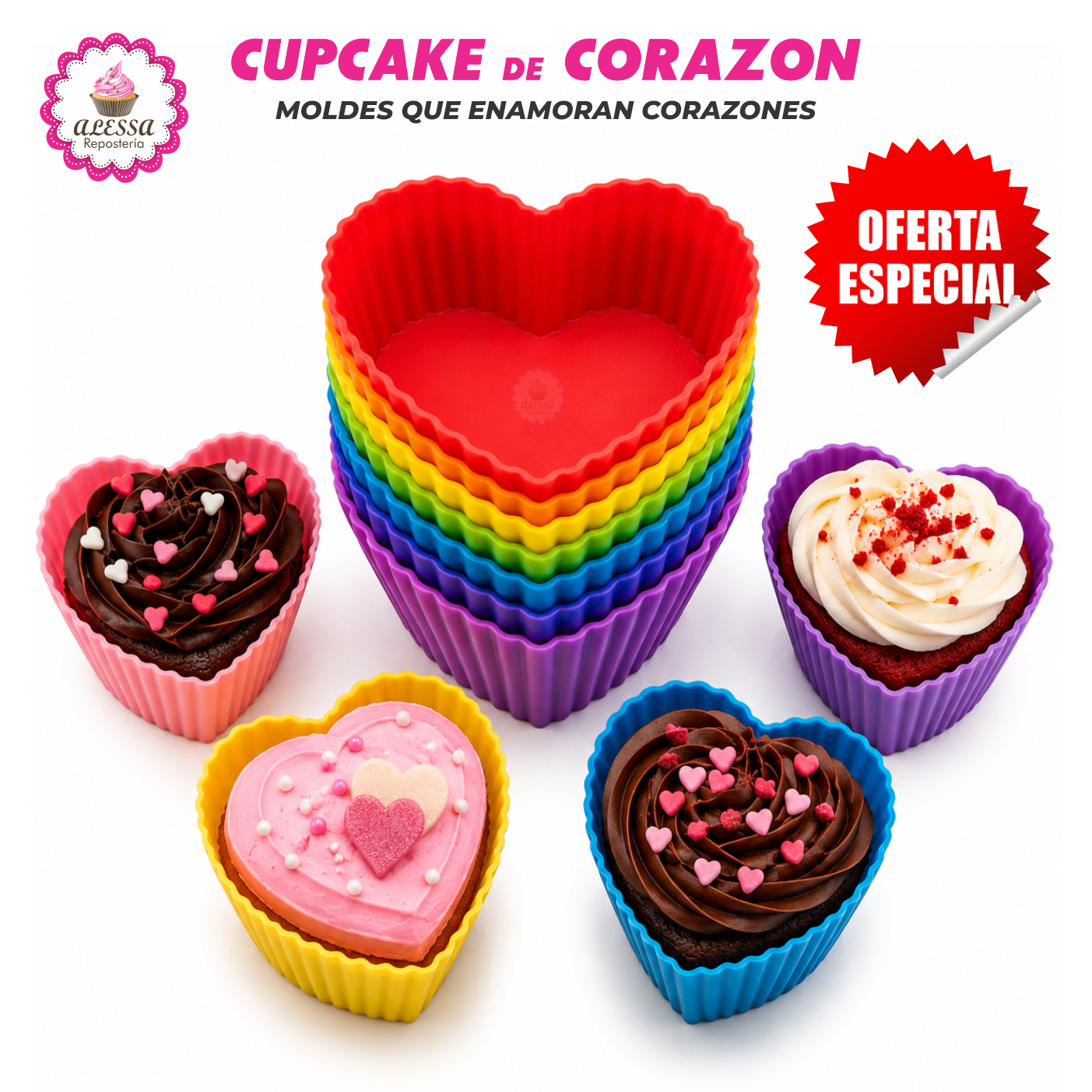 24 MOLDES DE CUPCAKE CORAZON DE SILICONA ANTIADHERENTES Y REUTILIZABLES - 2