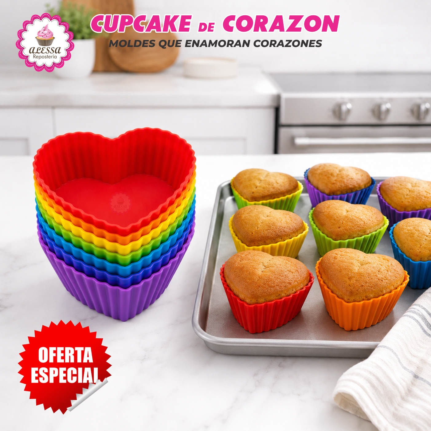 24 MOLDES DE CUPCAKE CORAZON DE SILICONA ANTIADHERENTES Y REUTILIZABLES - 3