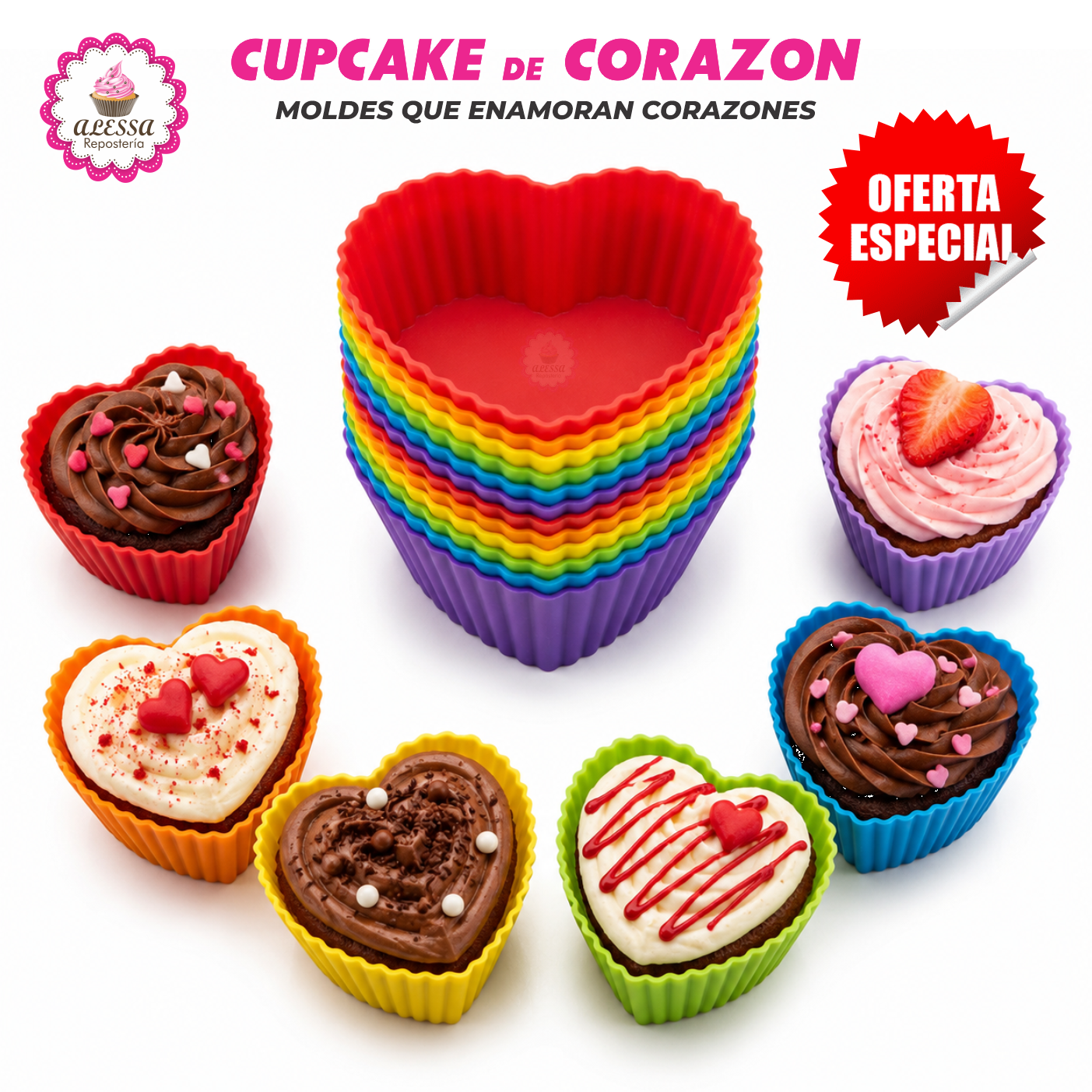 24 MOLDES DE CUPCAKE CORAZON DE SILICONA ANTIADHERENTES Y REUTILIZABLES - 4