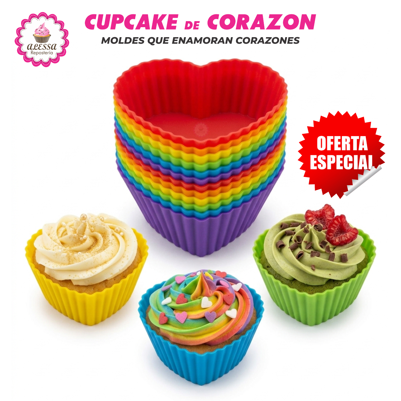 24 MOLDES DE CUPCAKE CORAZON DE SILICONA ANTIADHERENTES Y REUTILIZABLES - 5