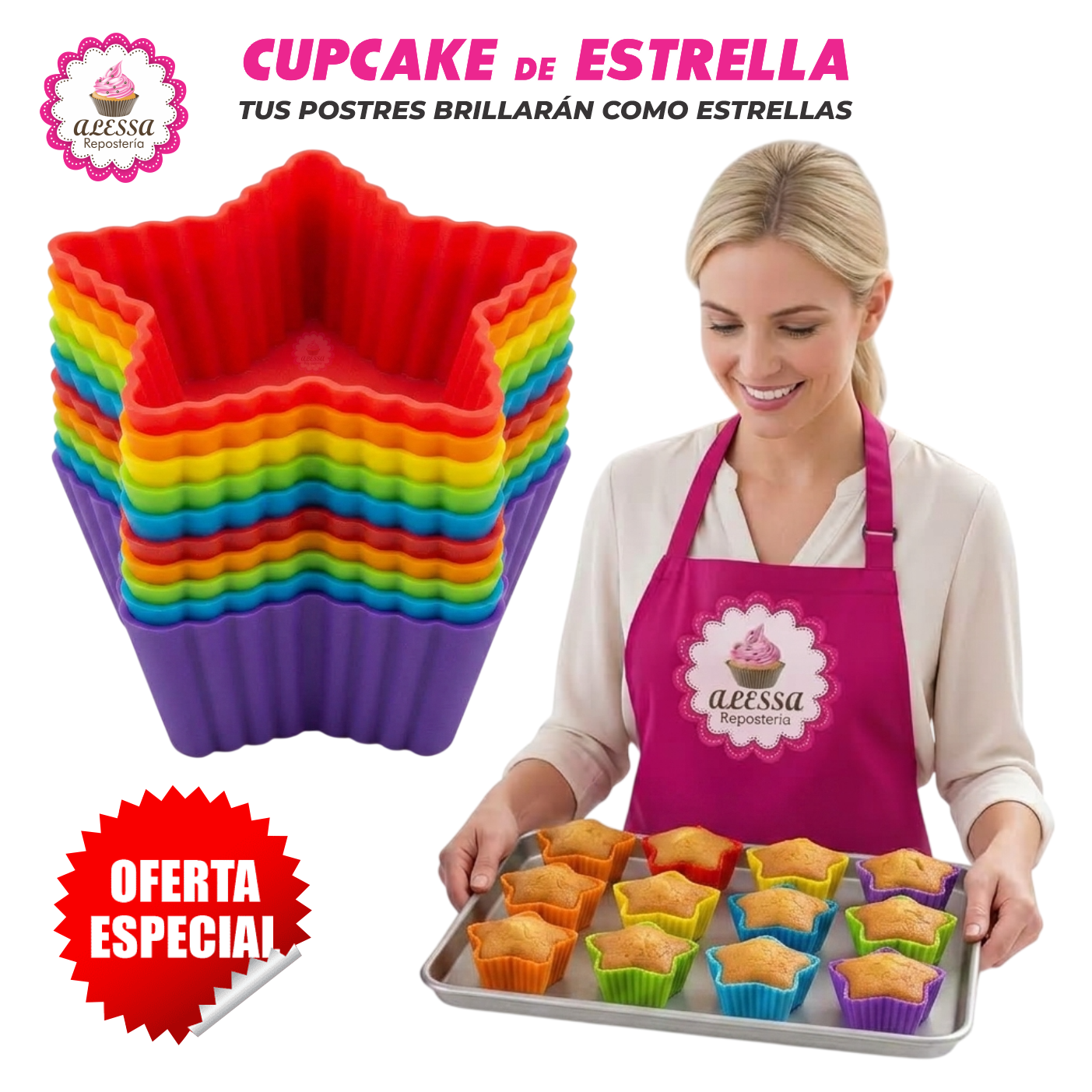 24 MOLDES DE CUPCAKE ESTRELLA DE SILICONA ANTIADHERENTES Y REUTILIZABLES - 1