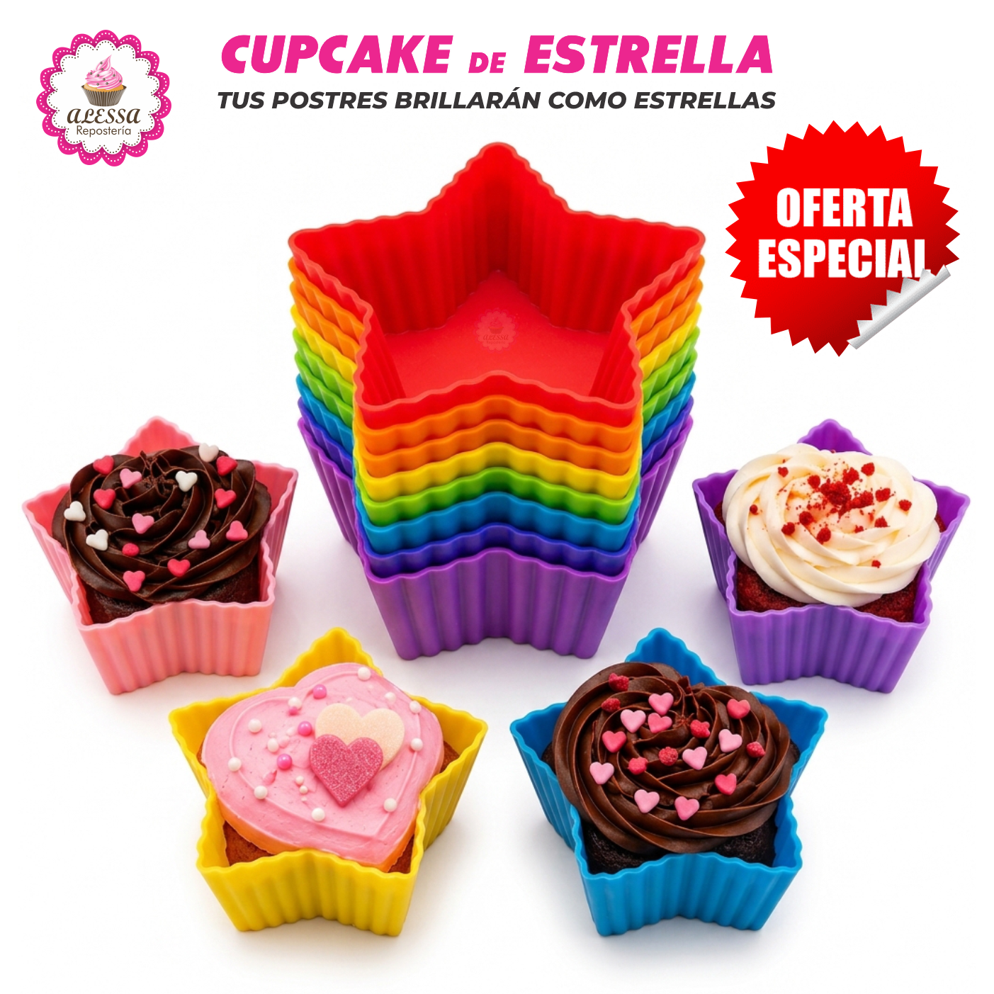 24 MOLDES DE CUPCAKE ESTRELLA DE SILICONA ANTIADHERENTES Y REUTILIZABLES - 2