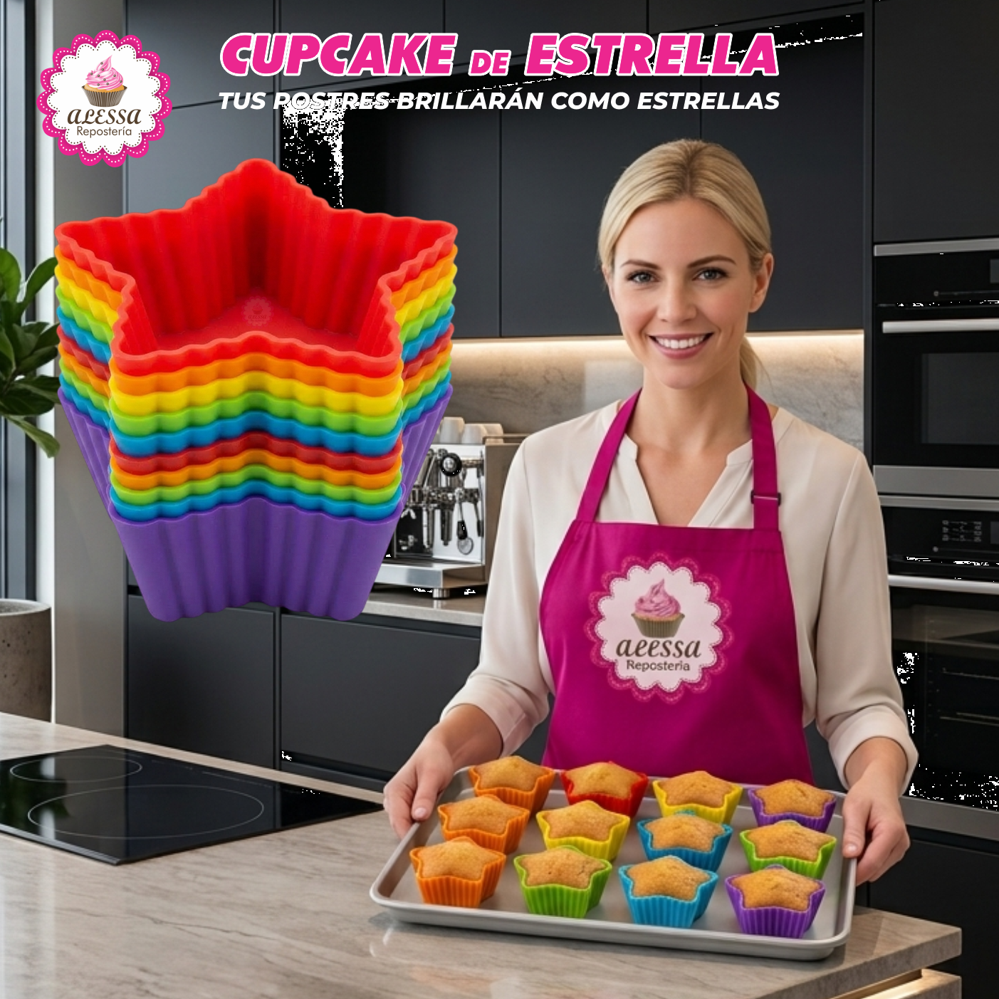 24 MOLDES DE CUPCAKE ESTRELLA DE SILICONA ANTIADHERENTES Y REUTILIZABLES - 3