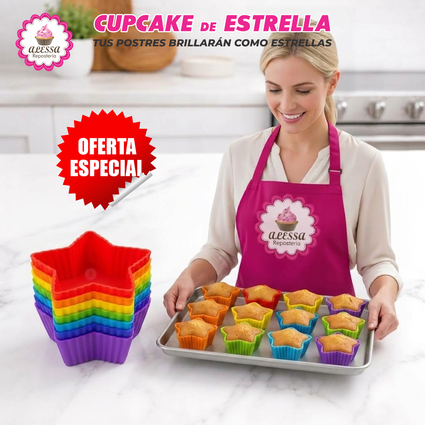 24 MOLDES DE CUPCAKE ESTRELLA DE SILICONA ANTIADHERENTES Y REUTILIZABLES - 5