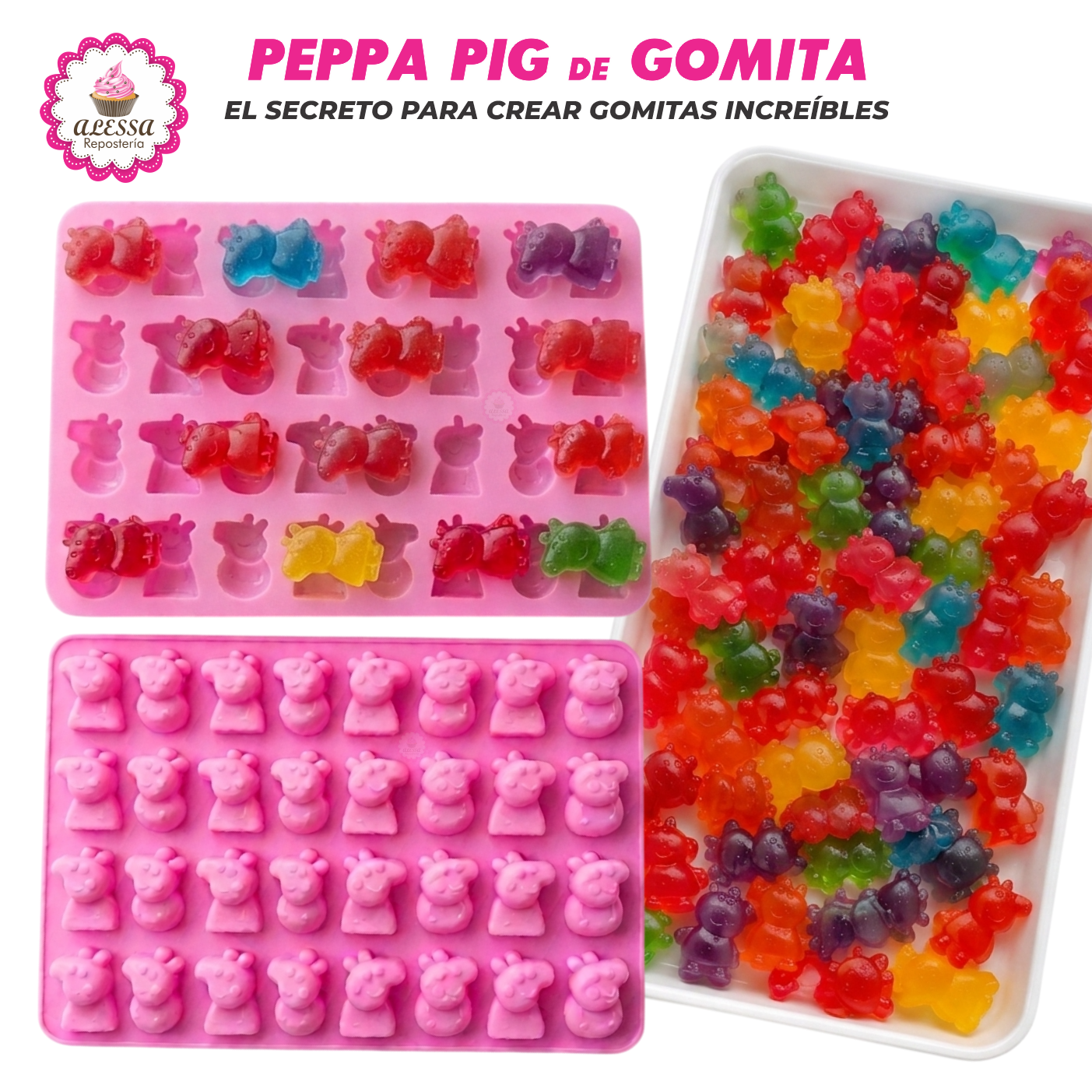 MOLDE DE 32 GOMITAS DE PEPPA PIG DE SILICONA PARA REPOSTERIA - 1
