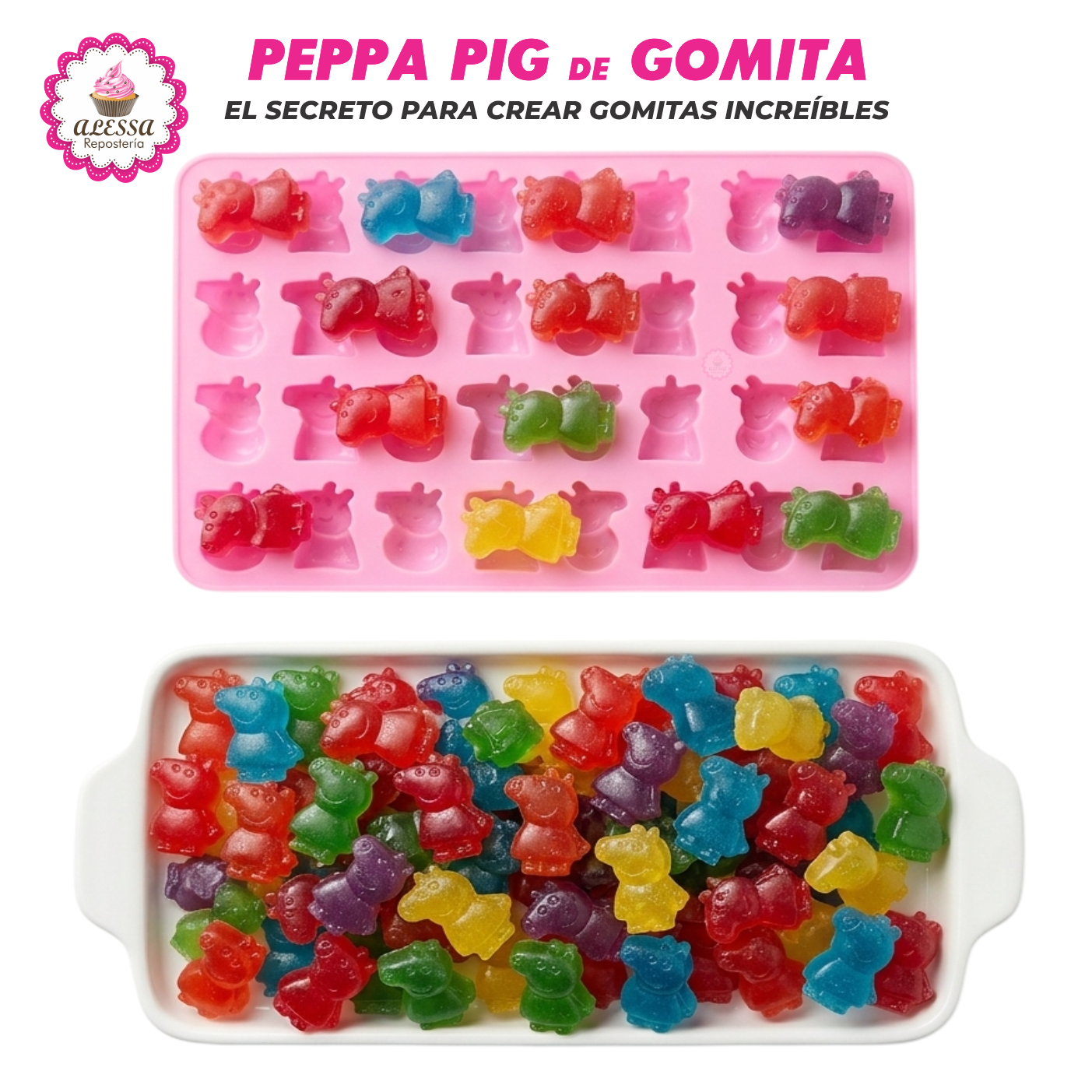 MOLDE DE 32 GOMITAS DE PEPPA PIG DE SILICONA PARA REPOSTERIA - 2
