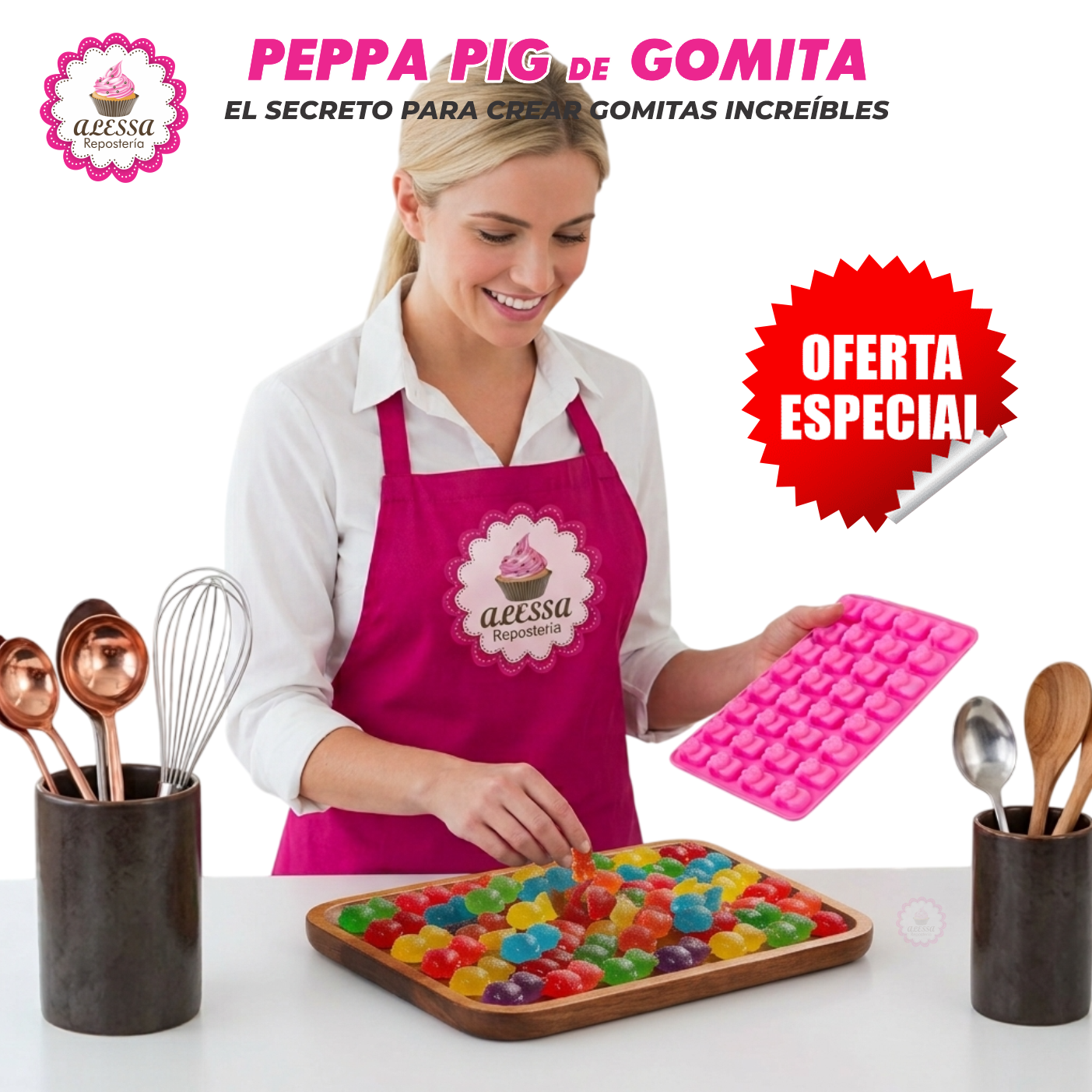 MOLDE DE 32 GOMITAS DE PEPPA PIG DE SILICONA PARA REPOSTERIA - 3