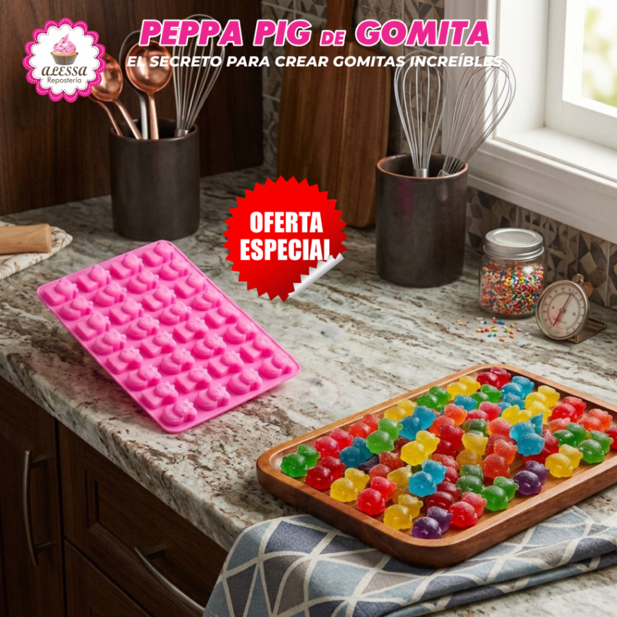 MOLDE DE 32 GOMITAS DE PEPPA PIG DE SILICONA PARA REPOSTERIA - 5