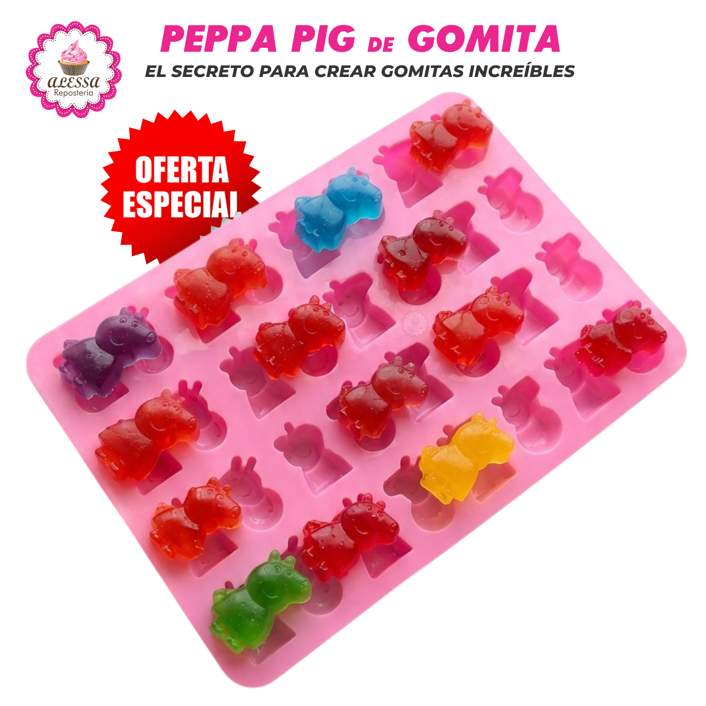MOLDE DE 32 GOMITAS DE PEPPA PIG DE SILICONA PARA REPOSTERIA - 6