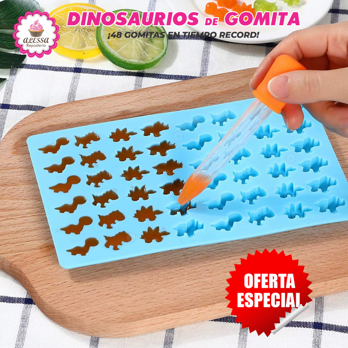 MOLDE DE 48 GOMITAS DE DINOSAURIOS DE SILICONA PARA REPOSTERIA - 4