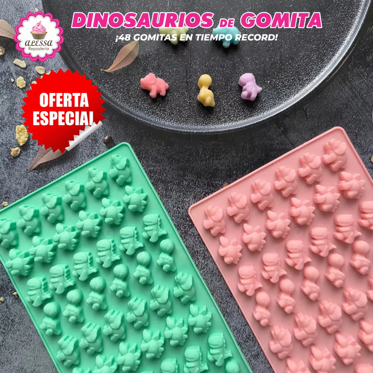 MOLDE DE 48 GOMITAS DE DINOSAURIOS DE SILICONA PARA REPOSTERIA - 5