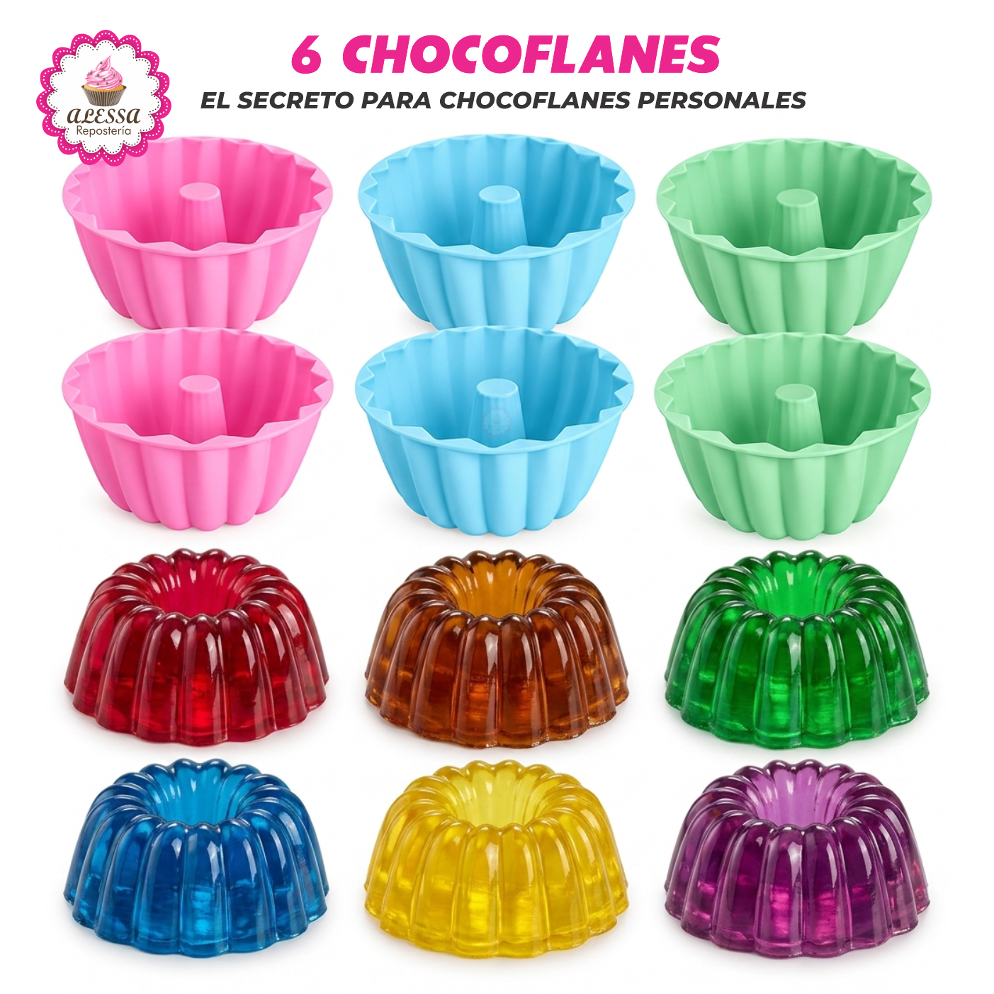 PACK DE 6 MOLDES DE CHOCOFLAN PERSONAL DE SILICONA PARA REPOSTERIA - 1