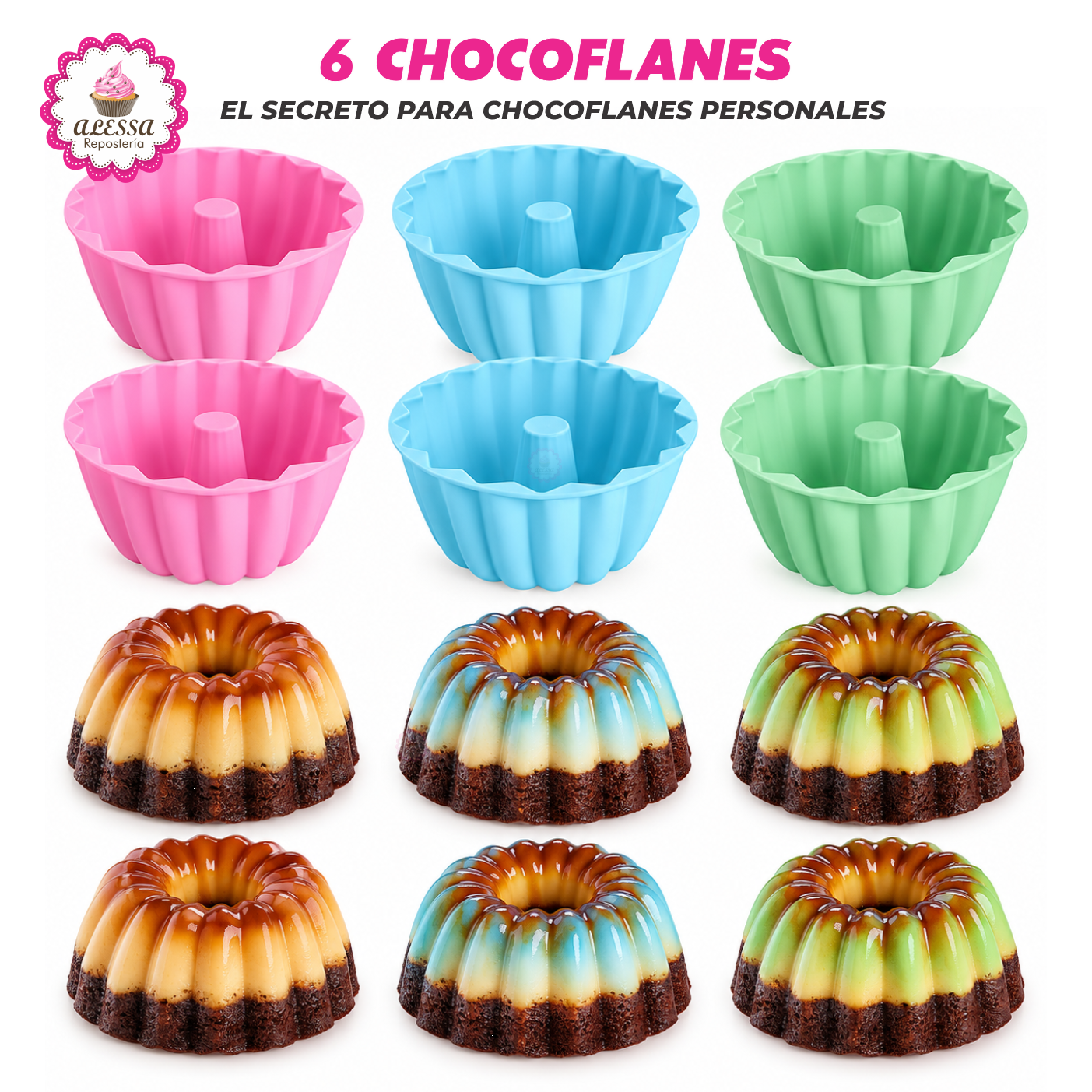PACK DE 6 MOLDES DE CHOCOFLAN PERSONAL DE SILICONA PARA REPOSTERIA - 2