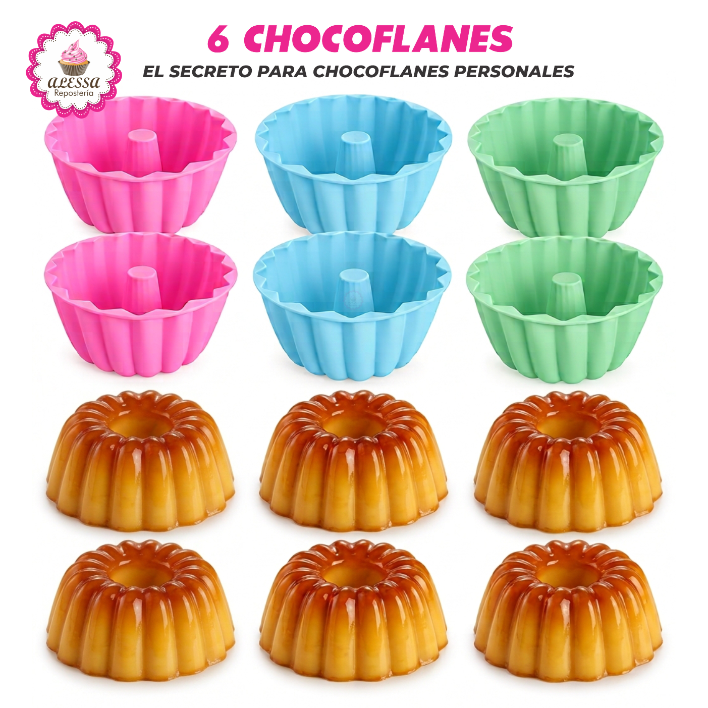 PACK DE 6 MOLDES DE CHOCOFLAN PERSONAL DE SILICONA PARA REPOSTERIA - 3