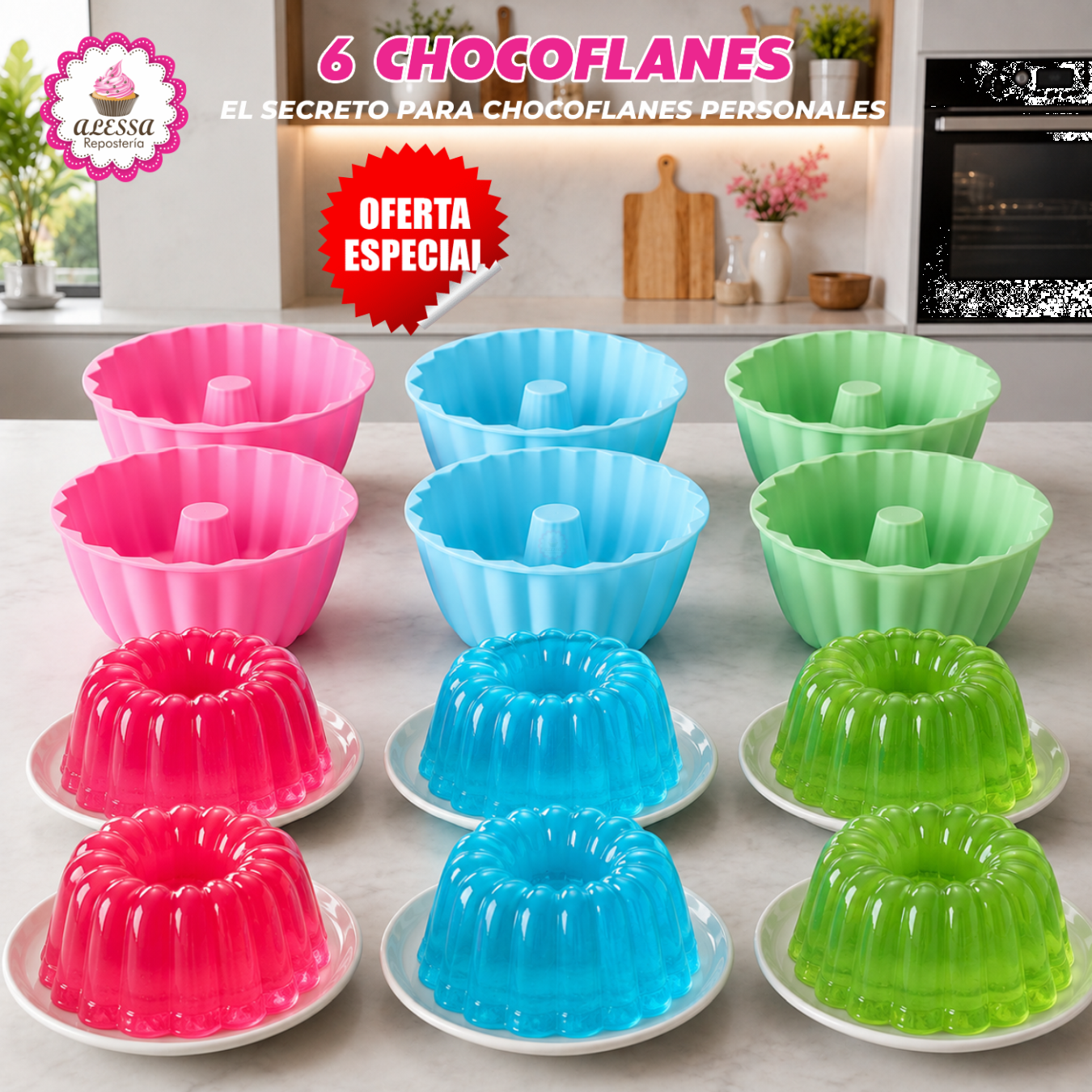 PACK DE 6 MOLDES DE CHOCOFLAN PERSONAL DE SILICONA PARA REPOSTERIA - 4