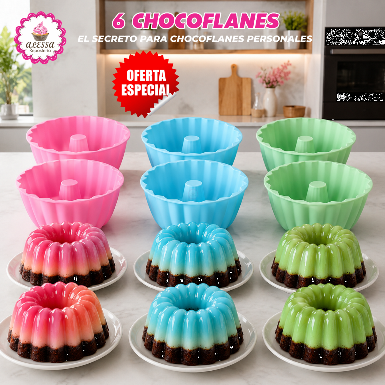 PACK DE 6 MOLDES DE CHOCOFLAN PERSONAL DE SILICONA PARA REPOSTERIA - 5