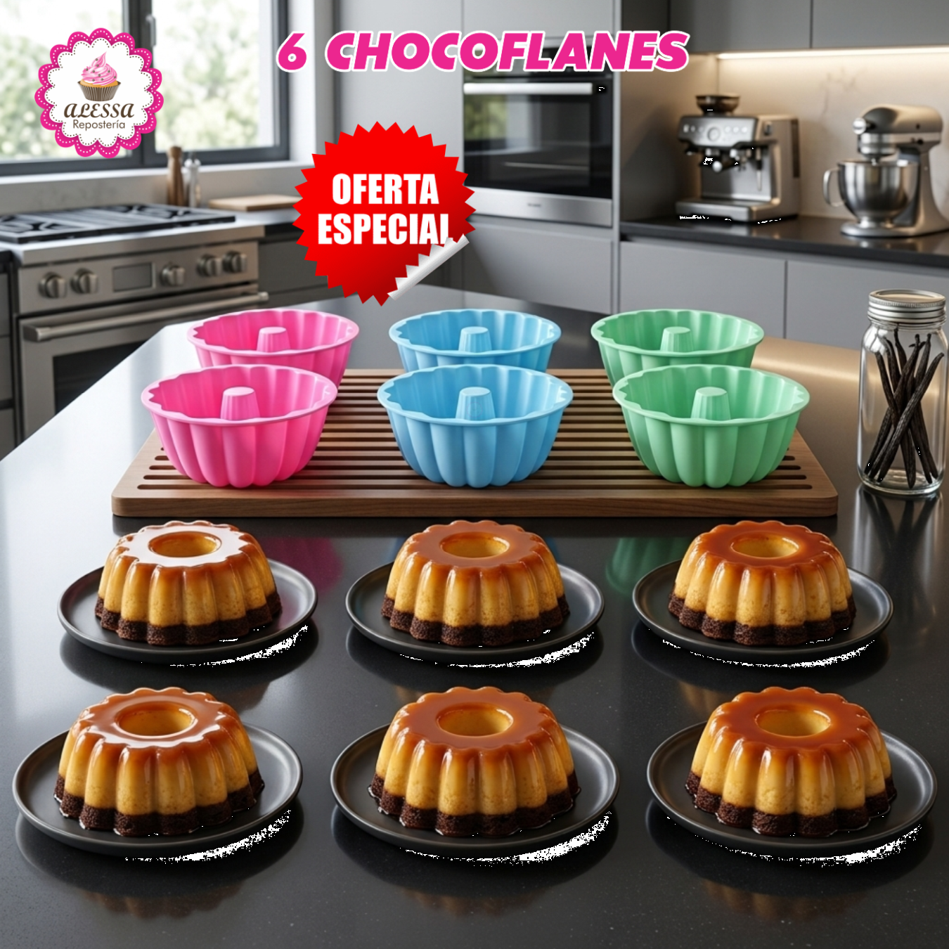 PACK DE 6 MOLDES DE CHOCOFLAN PERSONAL DE SILICONA PARA REPOSTERIA - 6