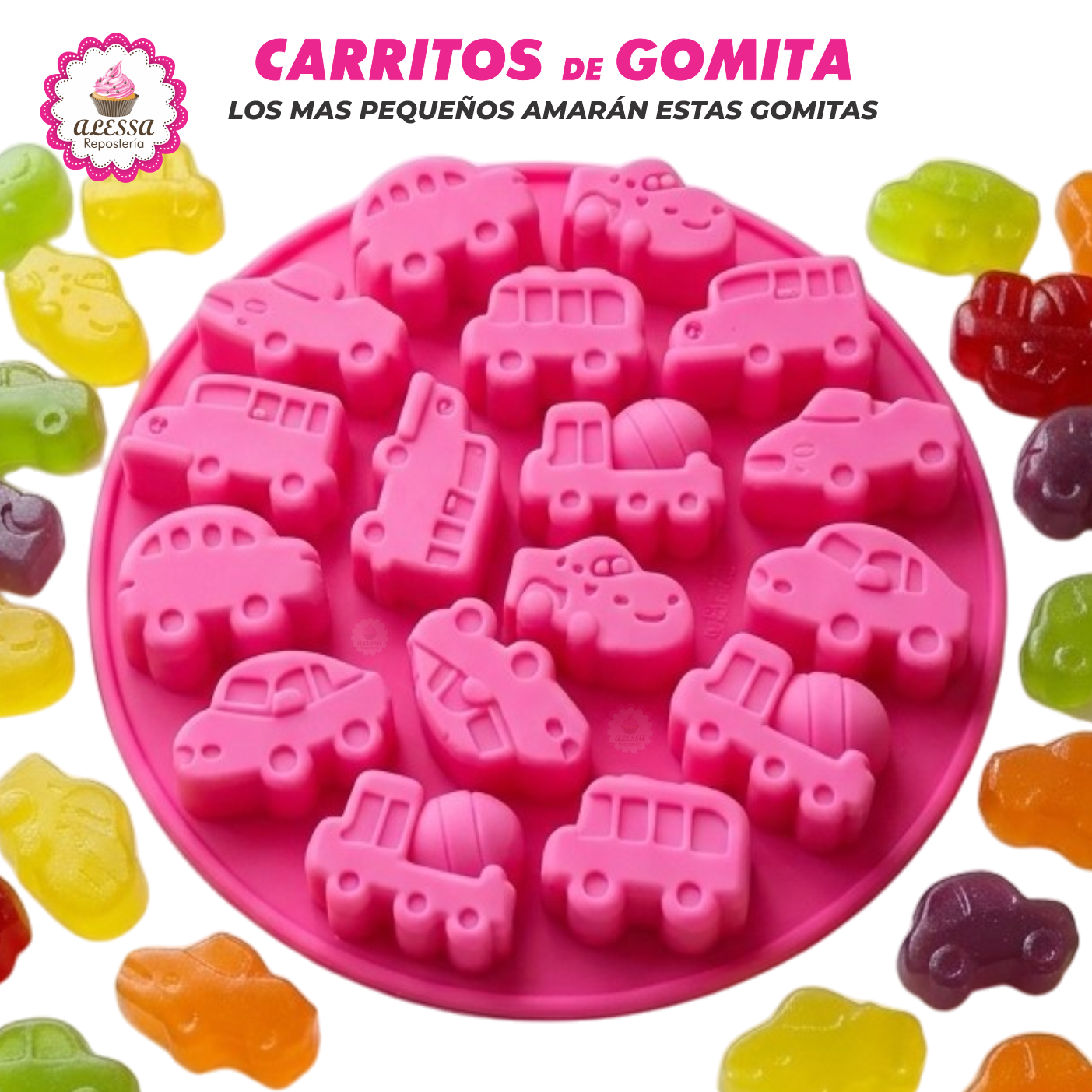 MOLDE DE 17 GOMITAS DE CARRITOS DE SILICONA PARA REPOSTERIA - 1