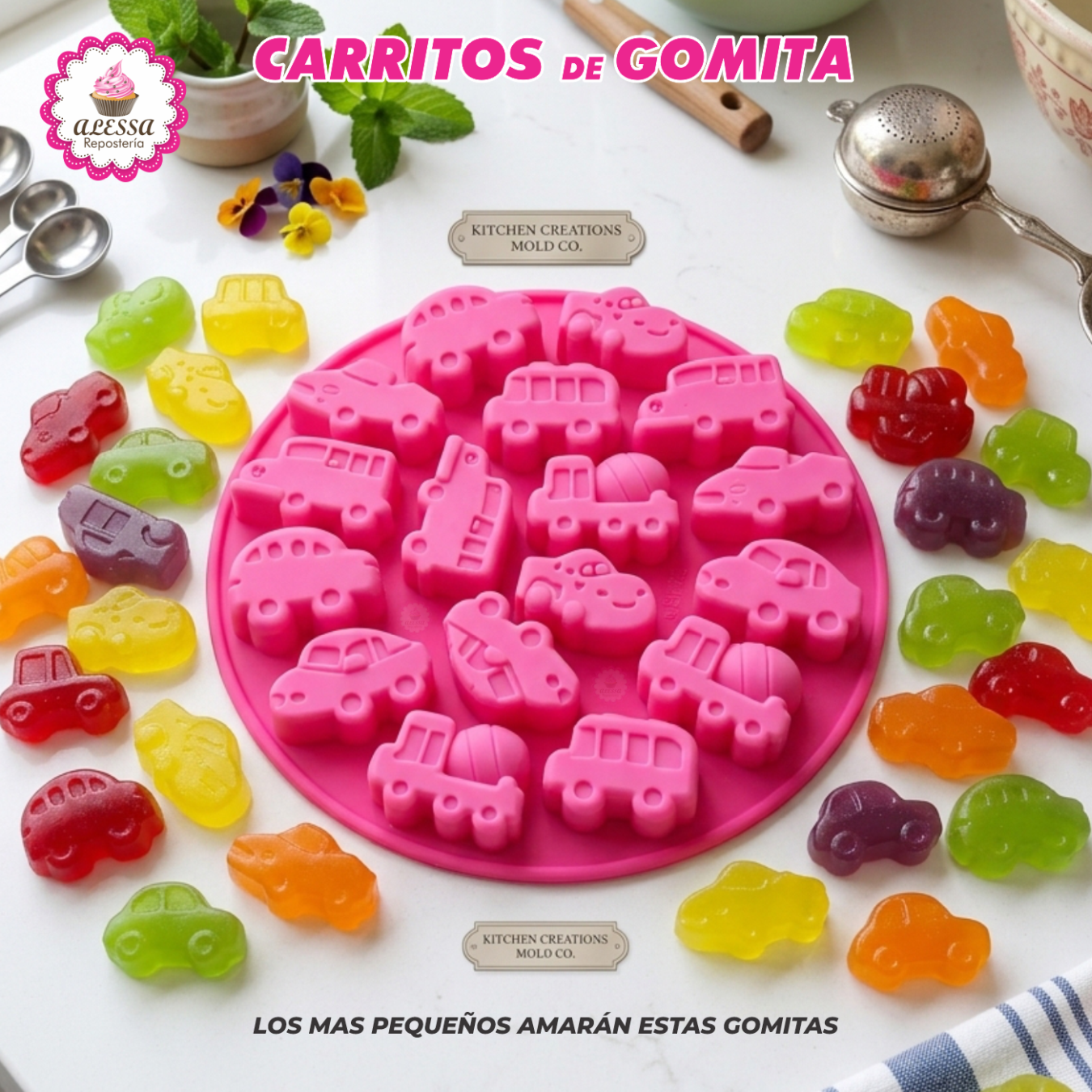 MOLDE DE 17 GOMITAS DE CARRITOS DE SILICONA PARA REPOSTERIA - 4