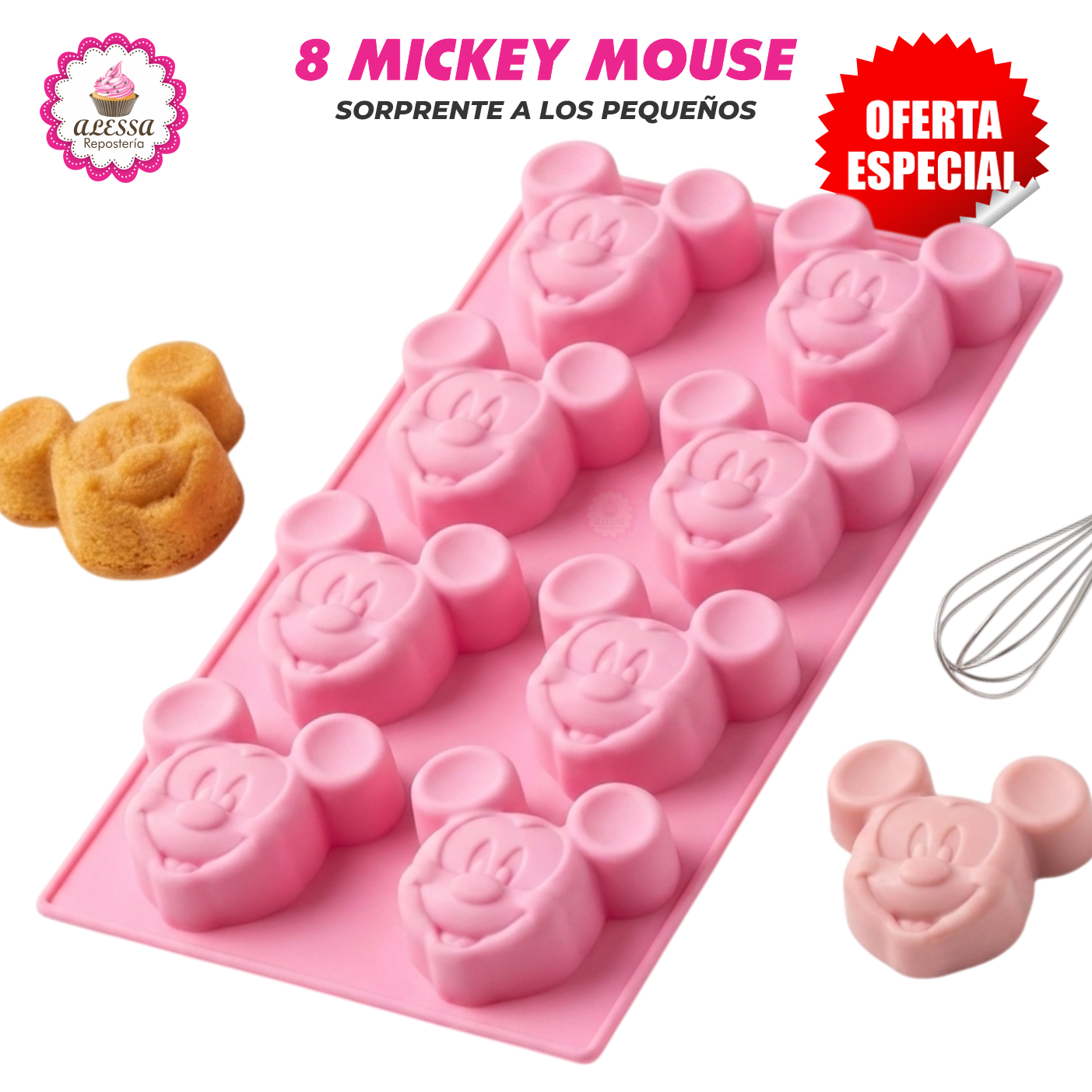 MOLDE DE 8 MICKEY MOUSE DE SILICONA PARA REPOSTERIA - 1