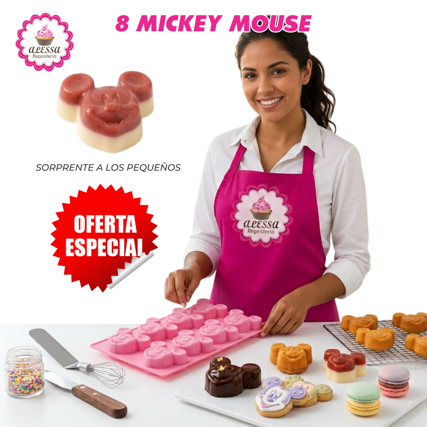 MOLDE DE 8 MICKEY MOUSE DE SILICONA PARA REPOSTERIA - 2