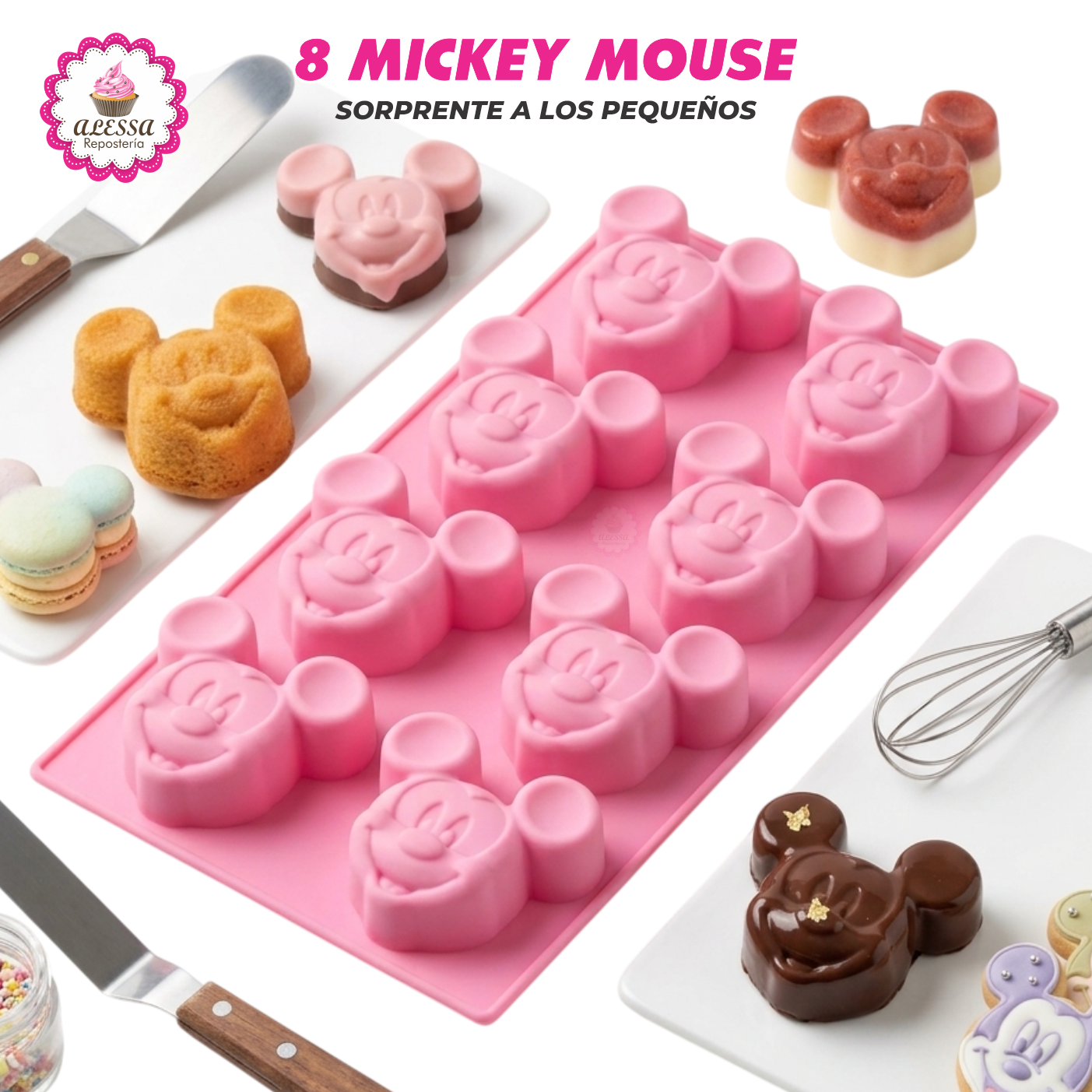MOLDE DE 8 MICKEY MOUSE DE SILICONA PARA REPOSTERIA - 3