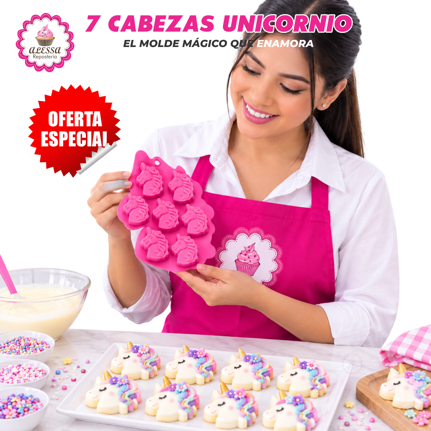 MOLDE DE 7 CABEZAS DE UNICORNIO DE SILICONA PARA REPOSTERIA - 2