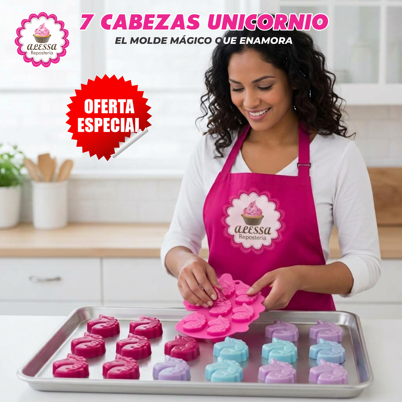 MOLDE DE 7 CABEZAS DE UNICORNIO DE SILICONA PARA REPOSTERIA - 4