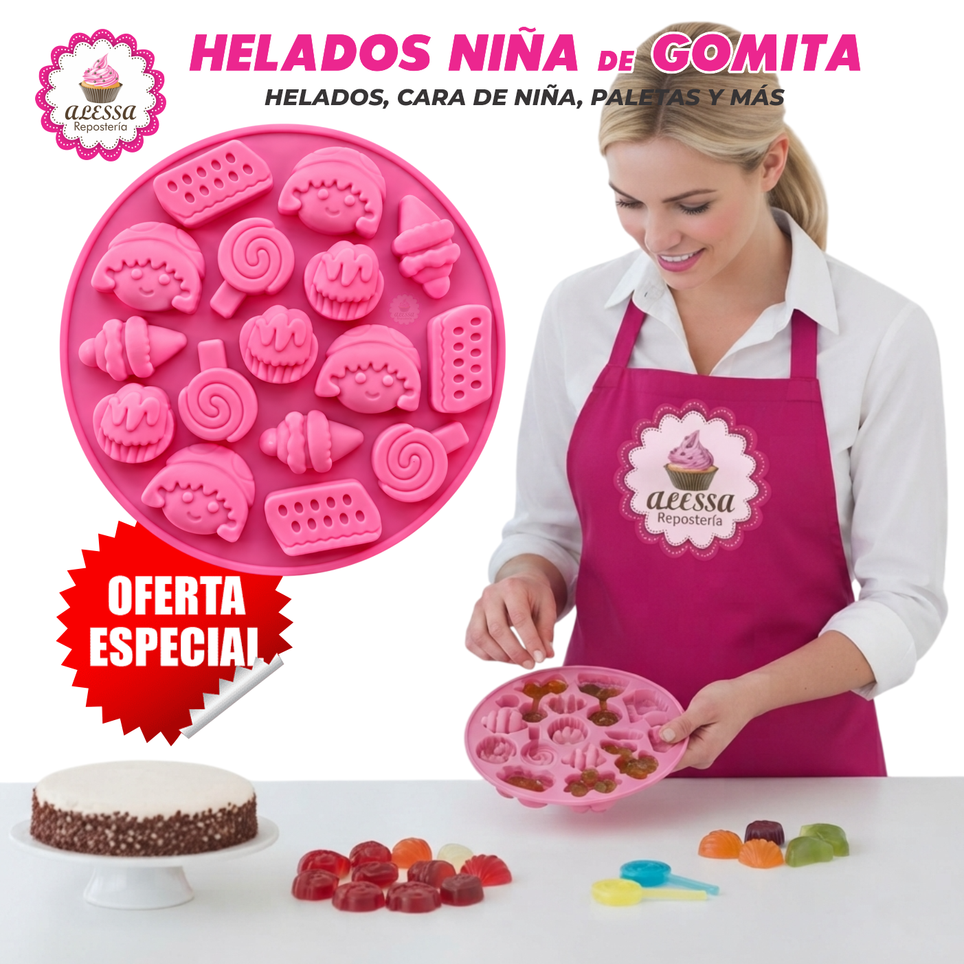 MOLDE DE 16 GOMITAS DE HELADOS CARA NIÑA PALETAS DE SILICONA PARA REPOSTERÍA - 2