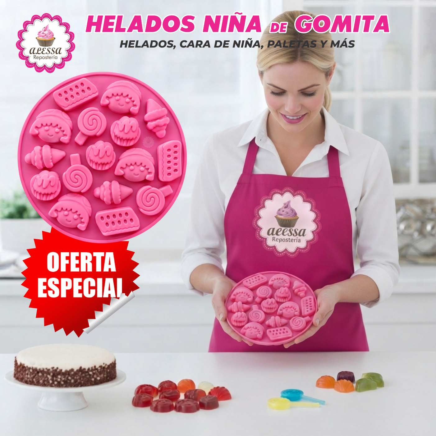 MOLDE DE 16 GOMITAS DE HELADOS CARA NIÑA PALETAS DE SILICONA PARA REPOSTERÍA - 4