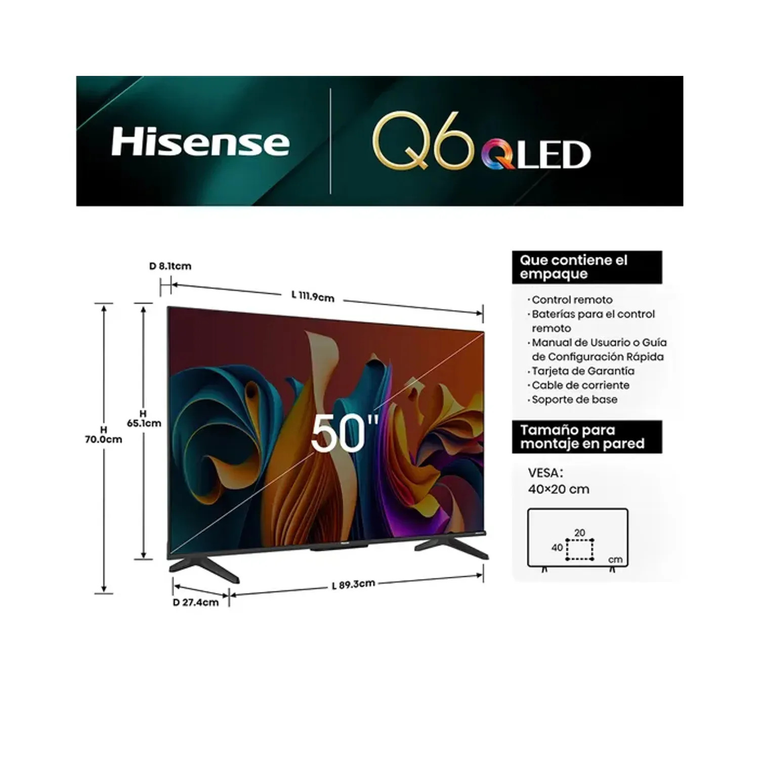 TELEVISOR HISENSE QLED 50 UHD 4K SMART TV 50Q6N + ANTENA DIGITAL - 3