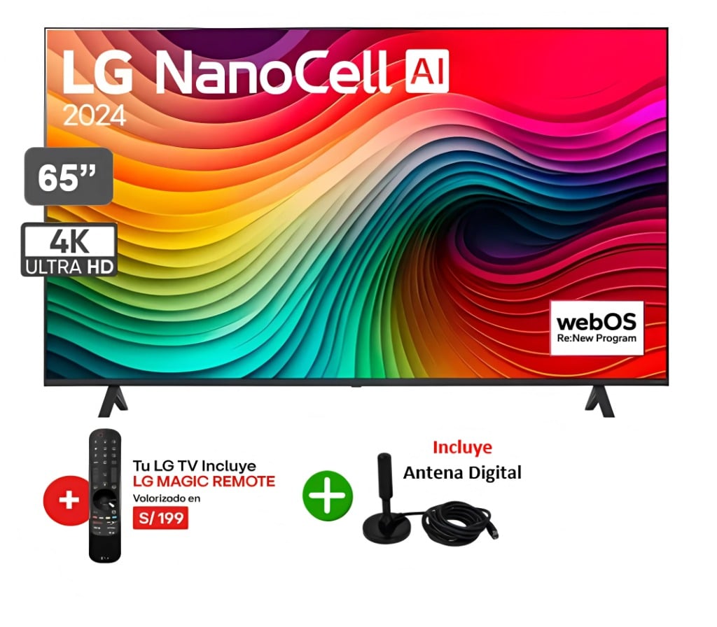 TELEVISOR 65' LG NANOCELL 4K THINQ AI 65NANO80TSA (2024) + ANTENA DIGITAL - 1