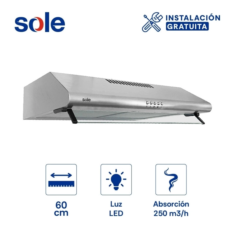 CAMPANA EXTRACTORA CONVENCIONAL 60CM SOLE NUEVA ROMA 1 MOTOR ACERO INOXIDABLE - 1