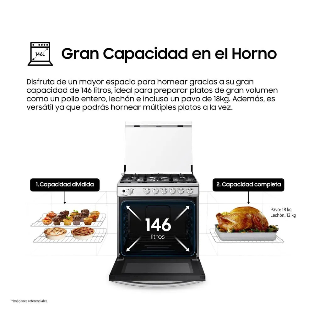 COCINA A GAS SAMSUNG NX52T7322PS GLP/GN 5 HORNILLAS MIRROR LOOK PLATA - 6