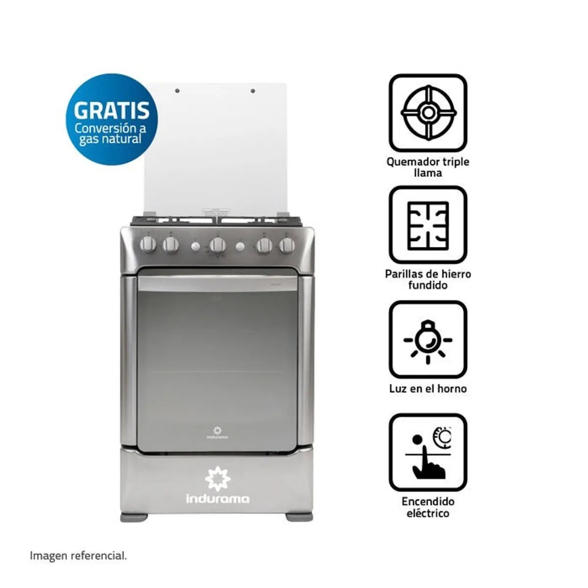 COCINA GAS INDURAMA GRANADA ZAFIRO 24' CROMA 4 HORNILLAS - 1