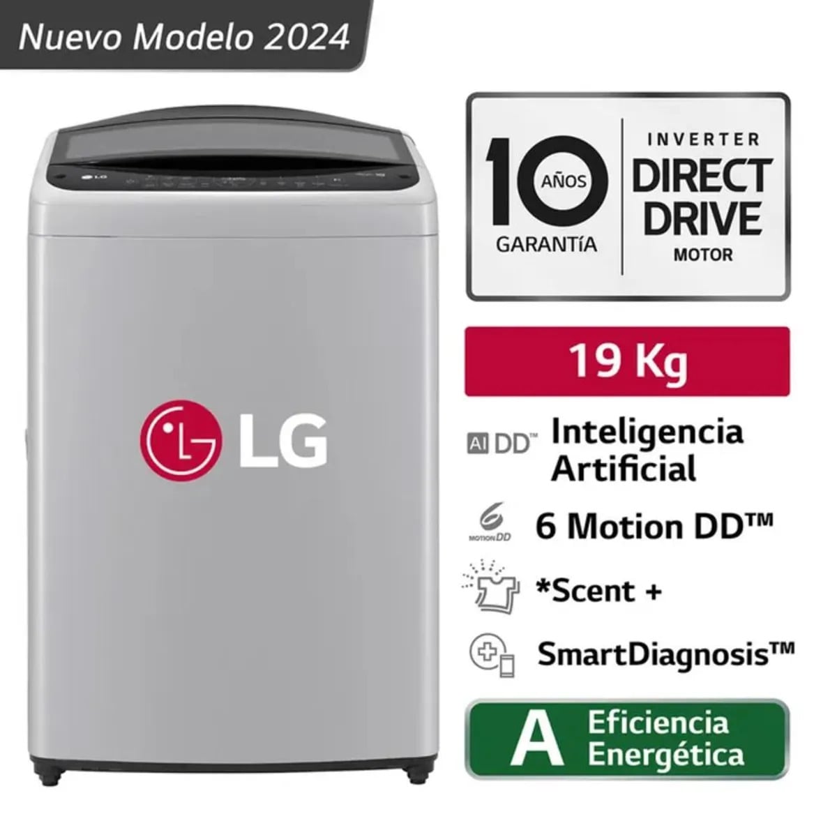 LAVADORA DE CARGA SUPERIOR 19 KG GRIS LG WT19DV6T - 1