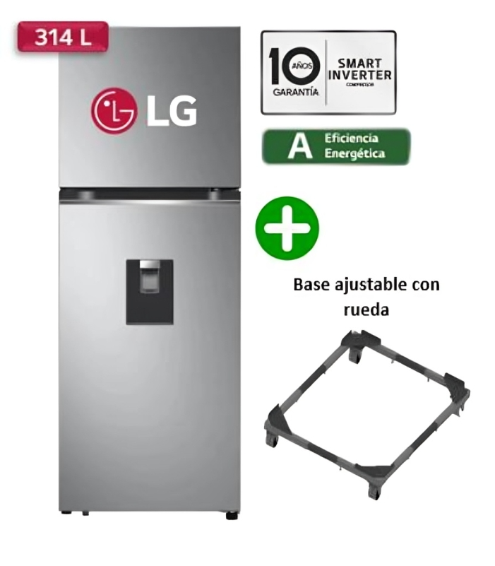 REFRIGERADORA GT31WPP 314L DOOR COOLING TOP MOUNT PLATEADA LG + BASE CON RUEDAS - 1