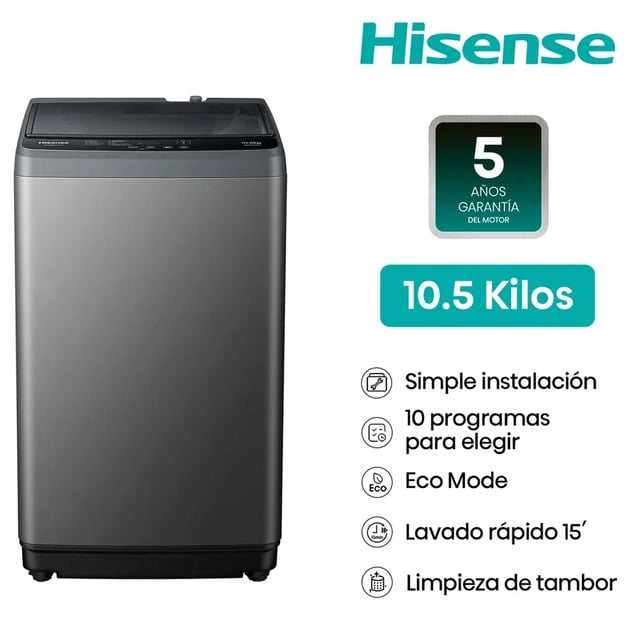 LAVADORA HISENSE CARGA SUPERIOR 10.5KG WT1D1030UT - 1