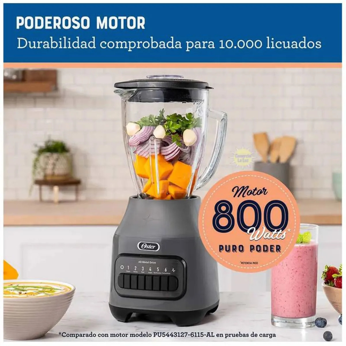 LICUADORA OSTER 1.5L CON 6 VELOCIDADES BLSTPEG-GPB - GRIS + CUCHILLA OSTER DE 4 ASPAS - 5