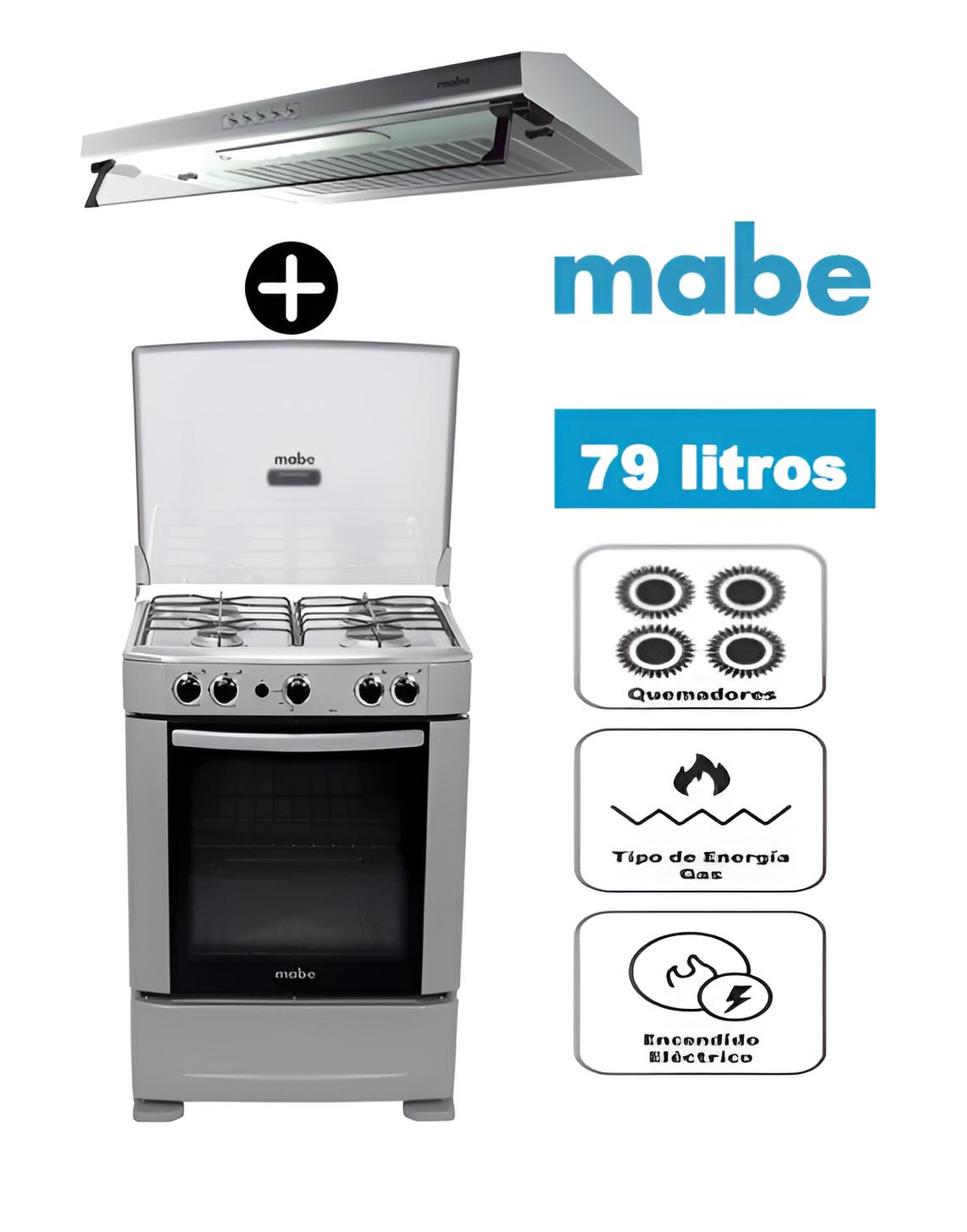 COCINA MABE CMP6012AG0 A GAS DE PIE 60 CM 4 QUEMADORES SILVER + CAMPANA MABE - 1