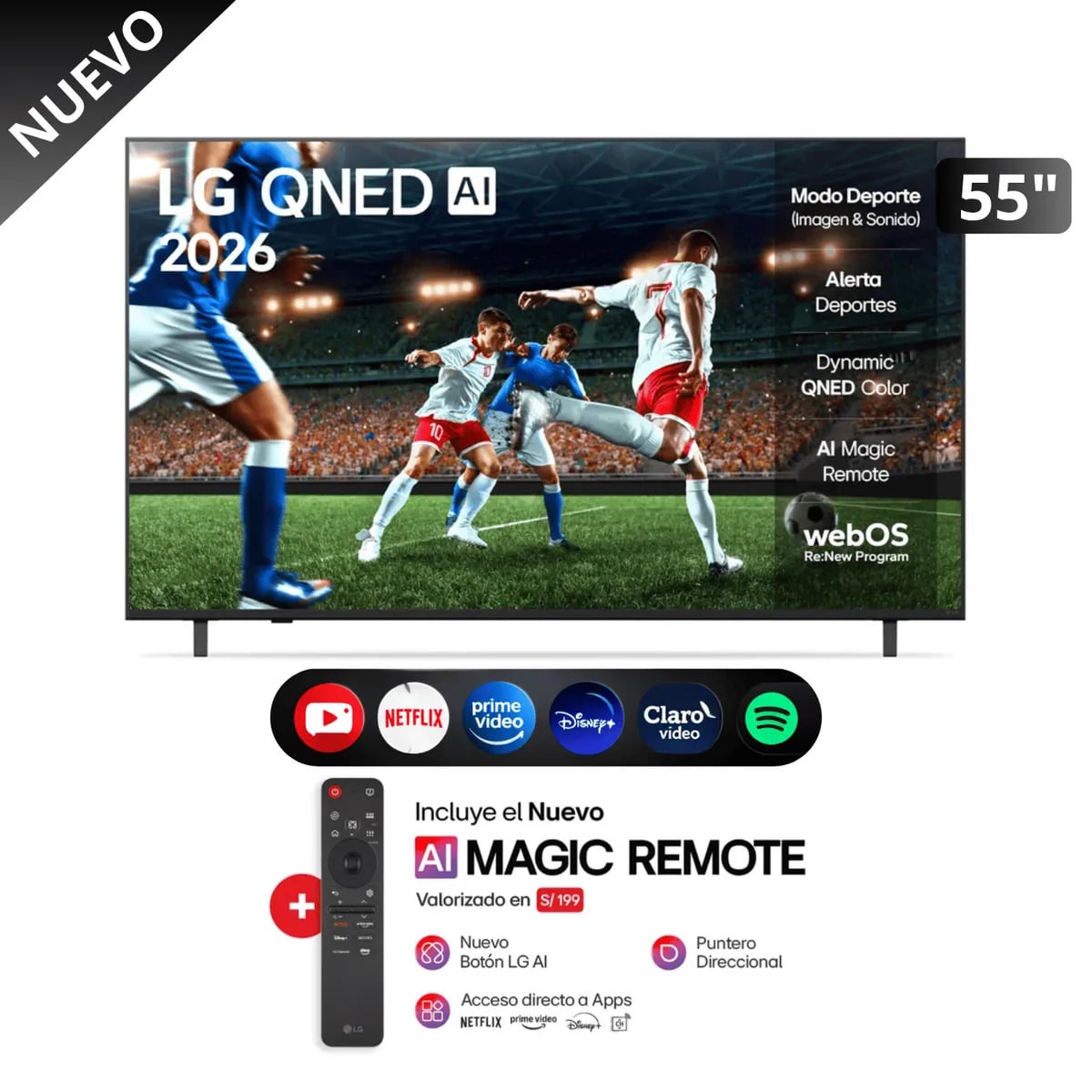 TELEVISOR LG 55 QNED 4K UHD SMART TV 55QNED73ASA CON THINQ AI HDR10 WEBOS + CONTROL MAGIC - 1