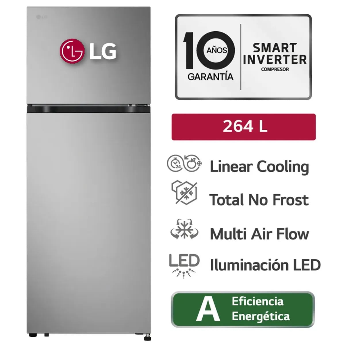 REFRIGERADORA LG 264L VT26BPY LINEAR COOLING TOP FREEZER PLATEADA - 1