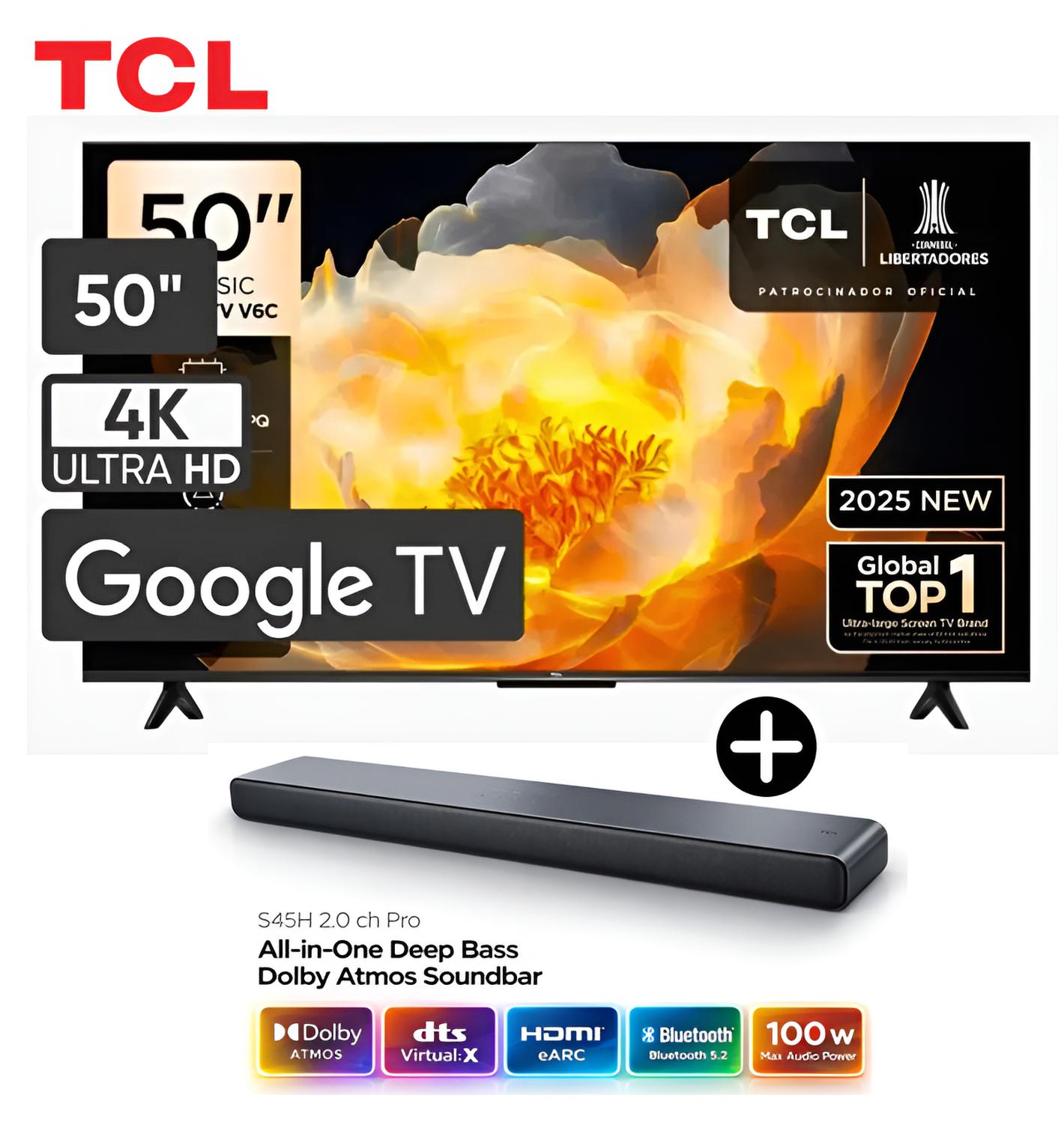 TELEVISOR TCL 50 UHD 4K SMART GOOGLE TV 50V6C + SOUNDBAR TCL - 1