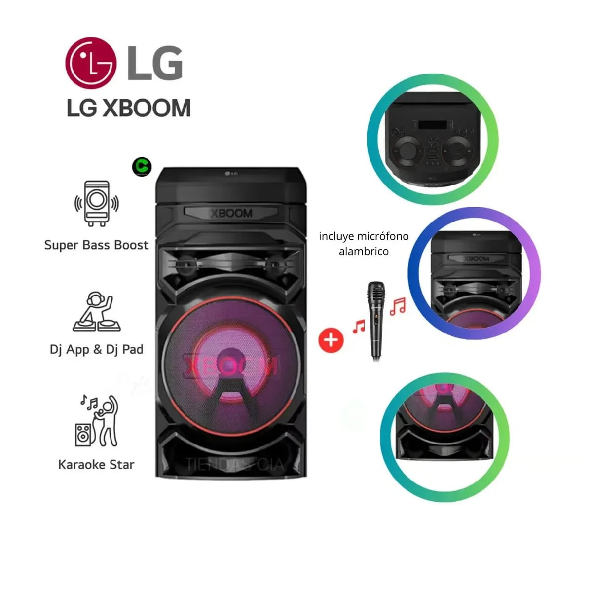 TORRE DE SONIDO LG XBOOM RNC5 KARAOKE + MICRÓFONO ALÁMBRICO - 1