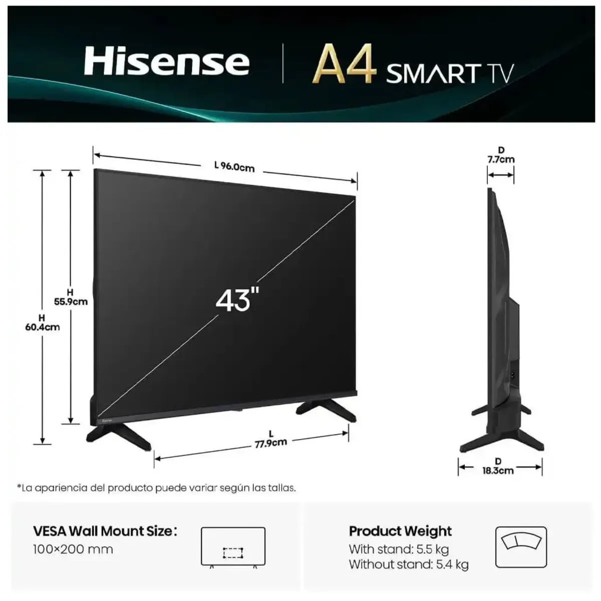 TELEVISOR HISENSE 43' FHD SMART TV VIDAA 43A4NV - 2