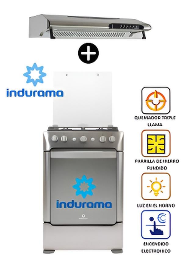 COCINA GAS INDURAMA GRANADA ZAFIRO 24' CROMA 4 HORNILLAS + CAMPANA INDURAMA - 1