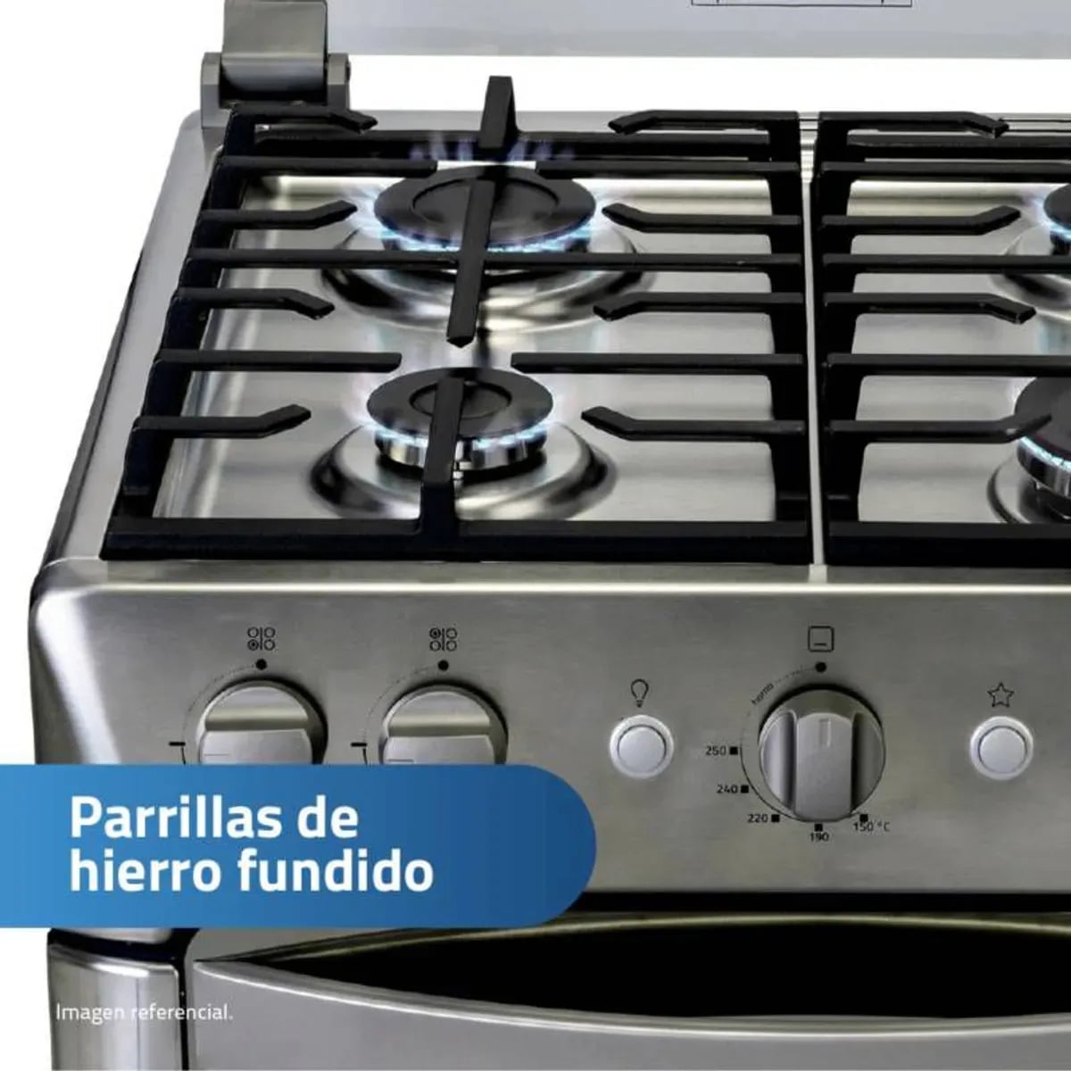 COCINA GAS INDURAMA GRANADA ZAFIRO 24' CROMA 4 HORNILLAS + CAMPANA INDURAMA - 5