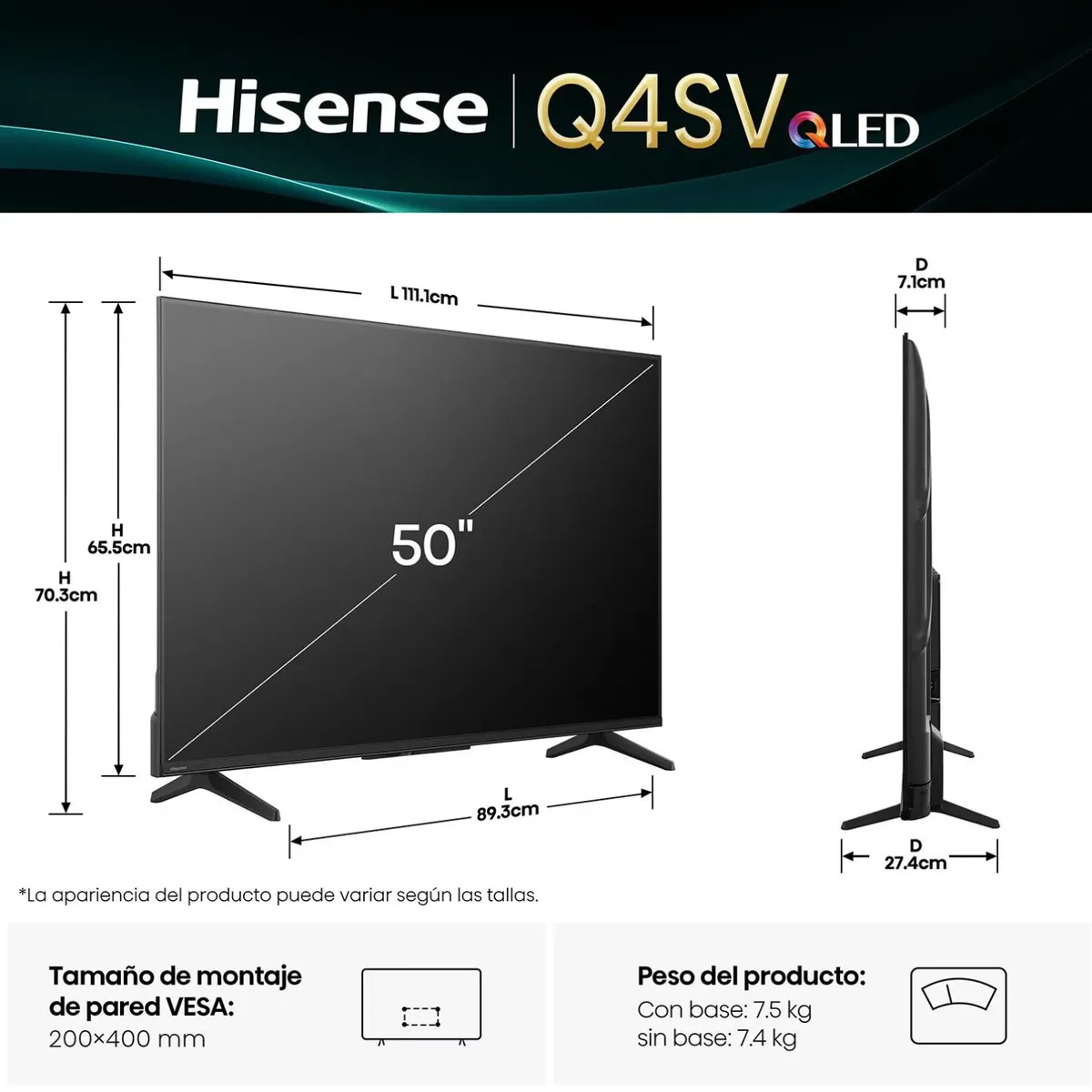 TELEVISOR HISENSE 50 QLED FHD 50Q4SV + AUDIFONO - 3